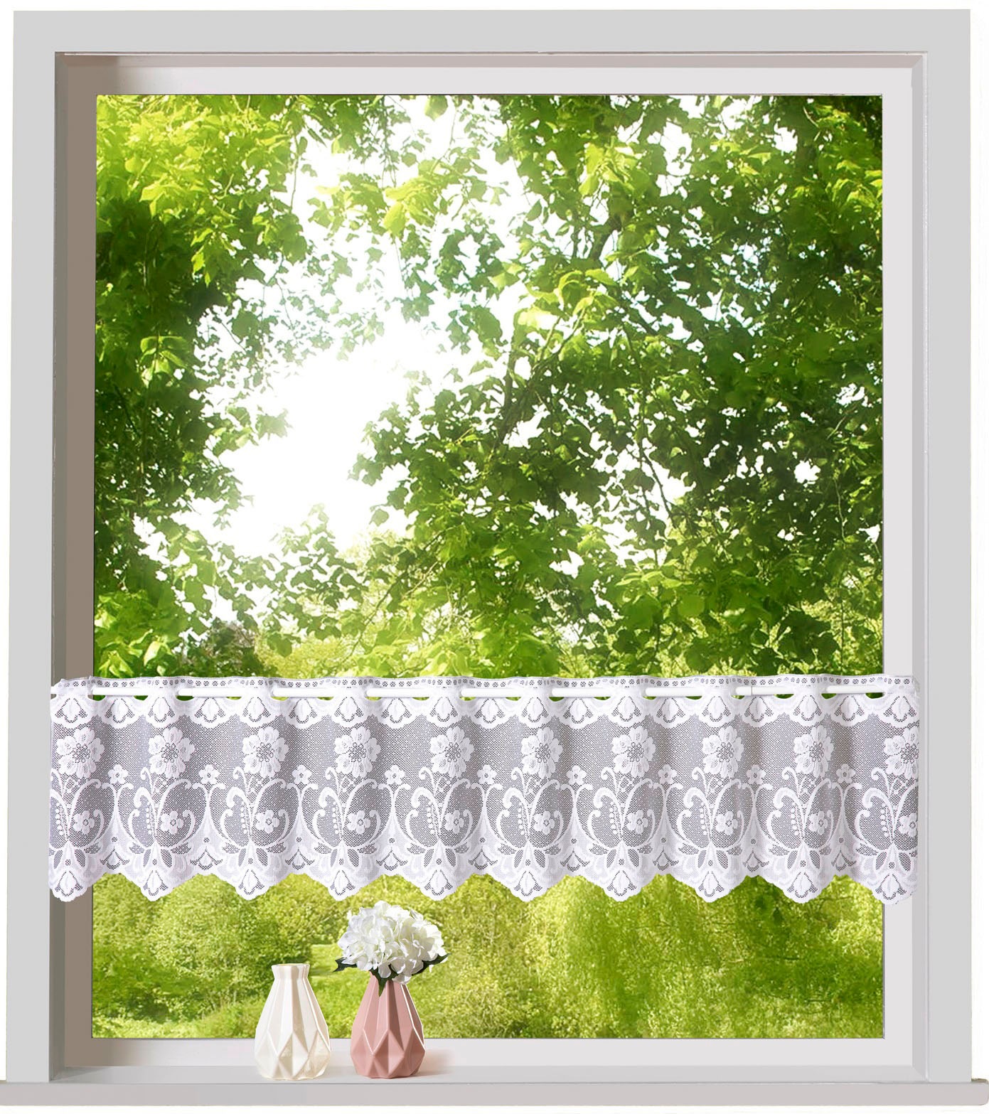 Thumbnail - Weckbrodt Scheibengardine "Mantua" Stangendurchzug 1 Stk. tlg. Bistro, Jacquard, strukturiert, floral, geblümt, Gardine,...