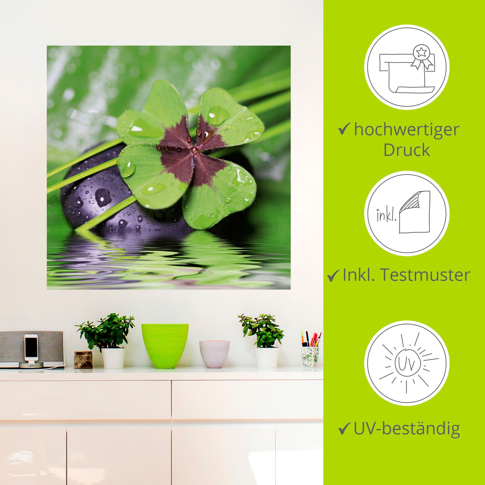 Artland Wandbild »Glücksklee... Entspann mal wieder«, Zen, (1 St.), als Alubild, Outdoorbild, Leinwandbild, Poster, Wandaufkleber