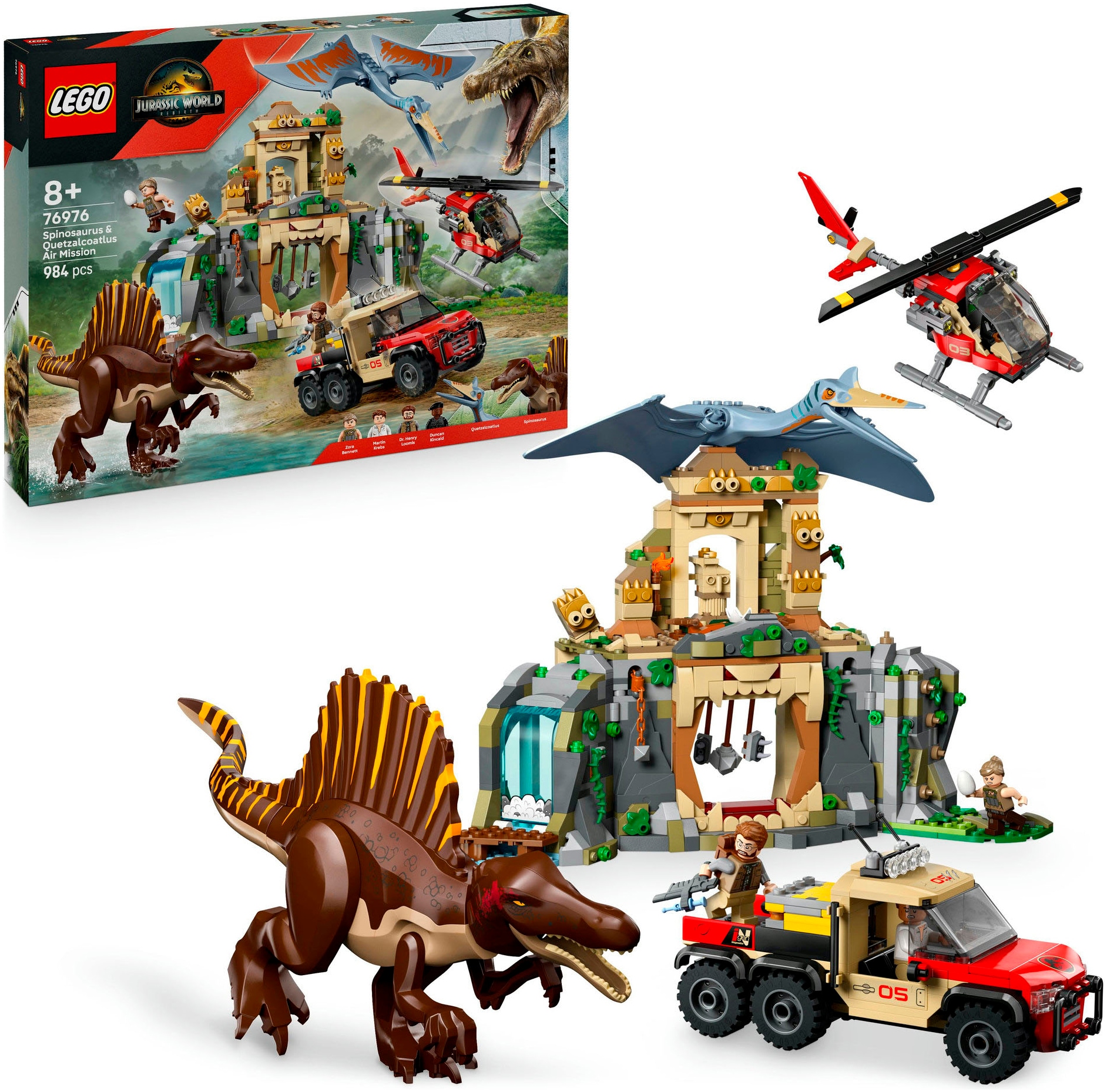LEGO Kinder Konstruktionsspielsteine "Spinosaurier & Quetzalcoatlus: Hubschrauber-Einsatz (76976)", bunt, Kunststoff, Spielbausteine, LEGO Jurassic