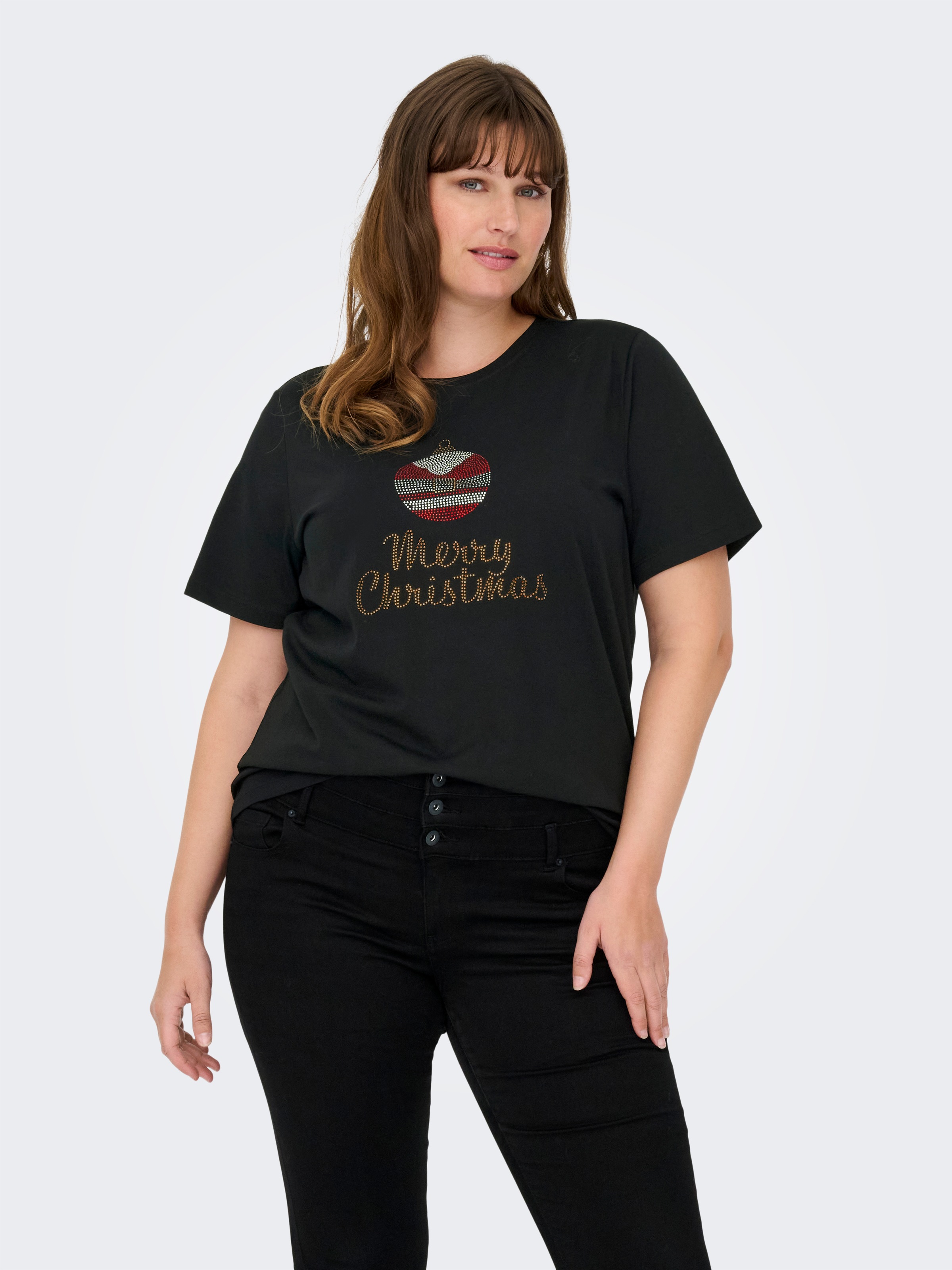 ONLY CARMAKOMA Kurzarmshirt "CARKITA XMAS SS O-NECK JEANS FIT TEE JRS" Weih günstig online kaufen