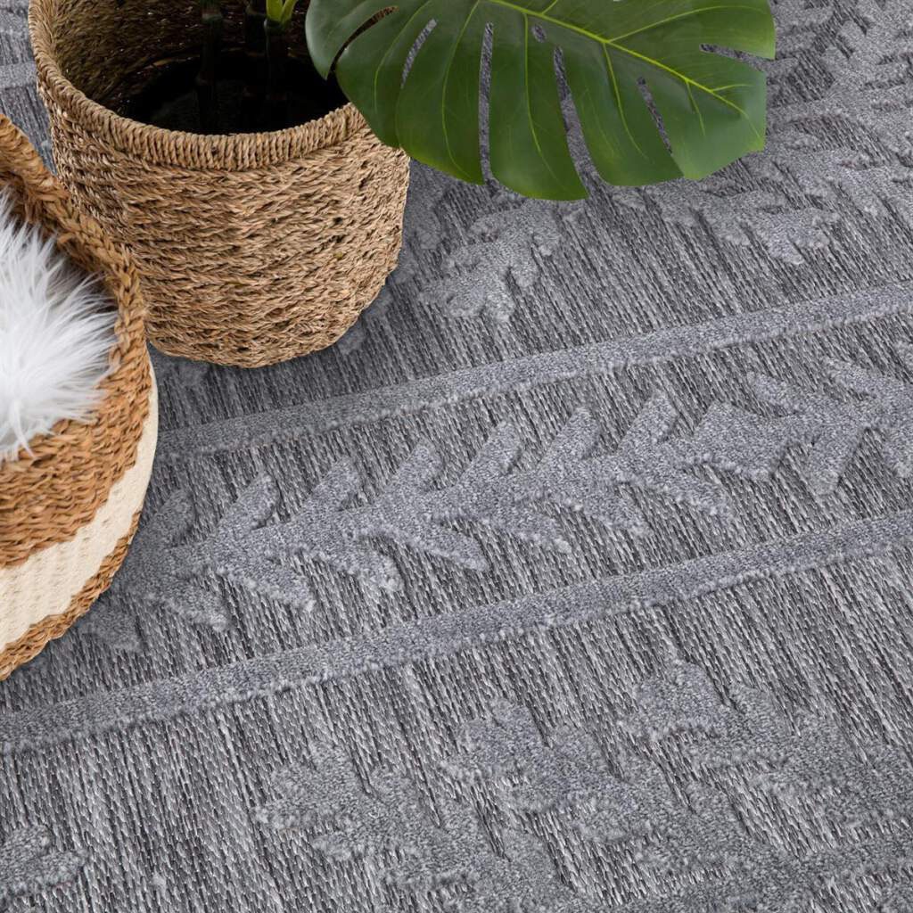 Teppich CARPET CITY "In-& Outdoorteppich Santorini 411, 3D-Effekt, Boho-Optik", grau (anthrazit), H:5mm Ø:200cm, Polypropylen, Teppiche, Teppich, Wetterfest & UV-beständig für Terrasse, Balkon, Küche, Flur 3