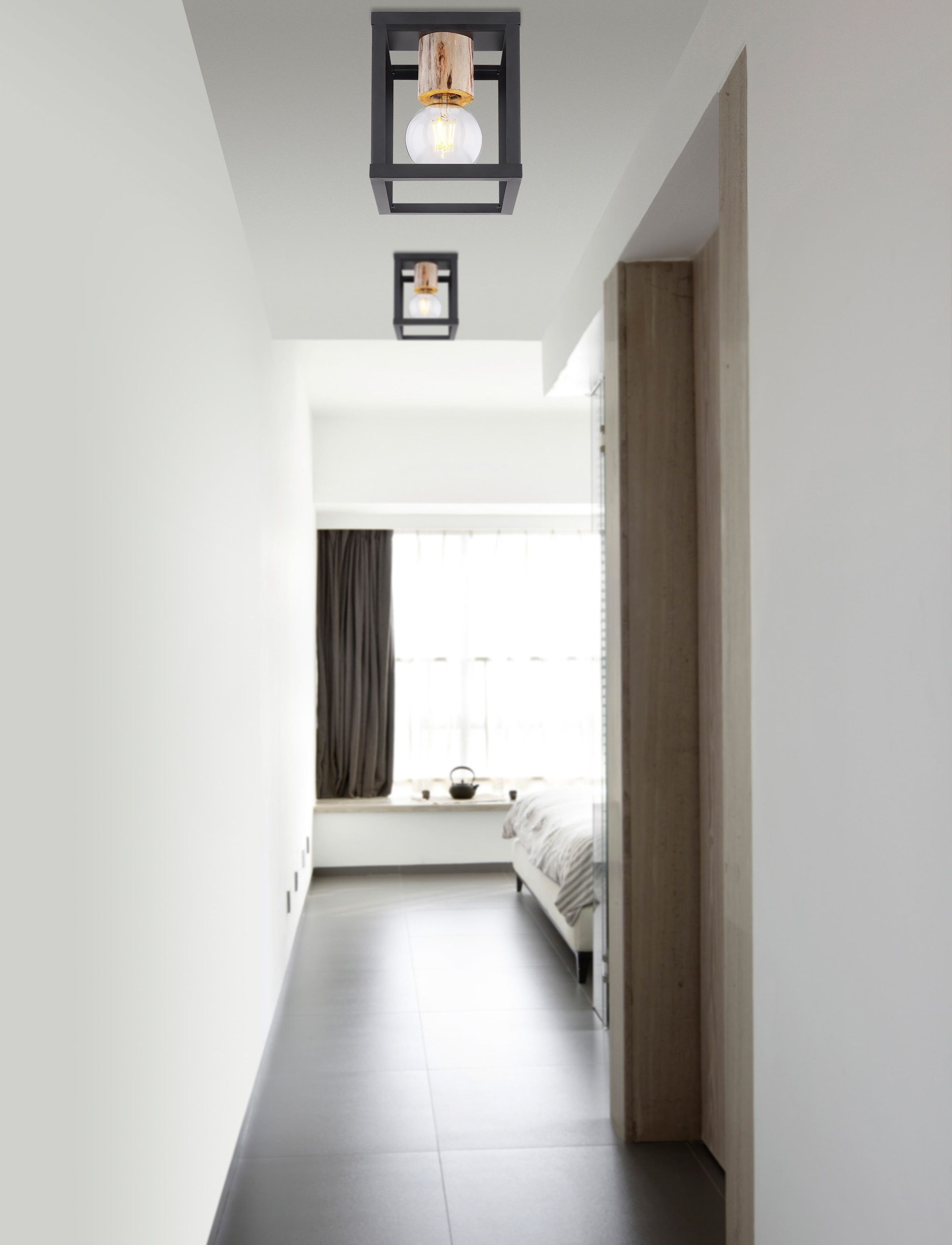 GLOBO LIGHTING Deckenleuchte »HAGAR«, Leuchtmittel E27 | ohne Leuchtmittel, Deckenlampe/Holz/Wohnbereich/Büro/Flur/modern/schwarz