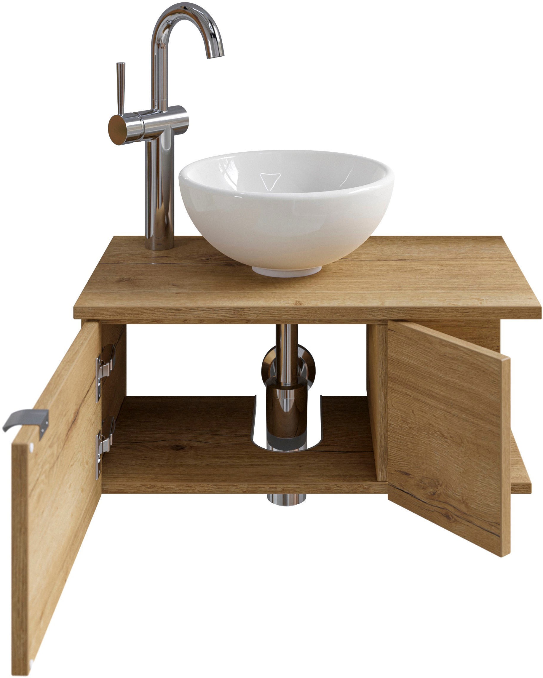 Saphir Waschtisch »Serie 6915 Waschschale mit Unterschrank für Gästebad, Gäste WC«, 61 cm breit, 2 Türen, offenes Fach, kleine Bäder, ohne Armatur