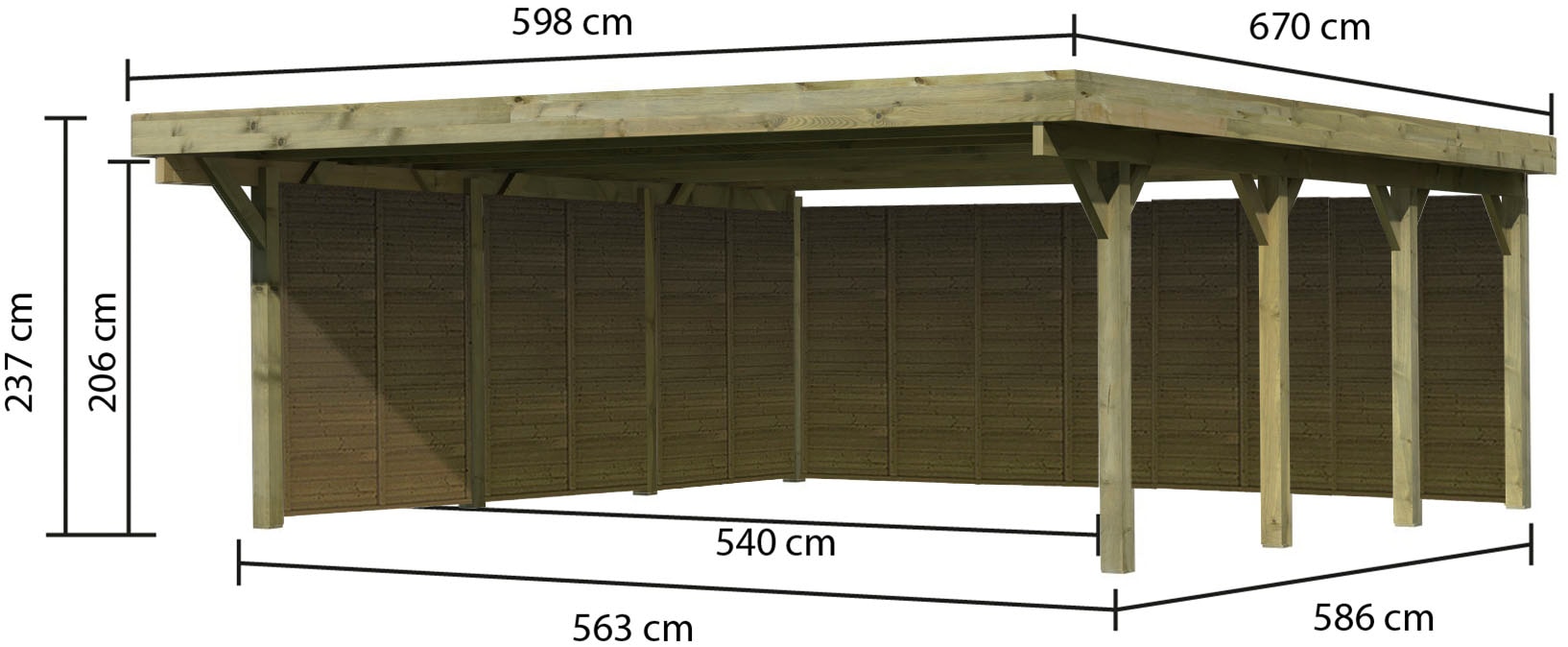 Karibu Doppelcarport »Classic 2«, Holz, 540 cm, braun, mit Rückwand und 3 Seitenwänden