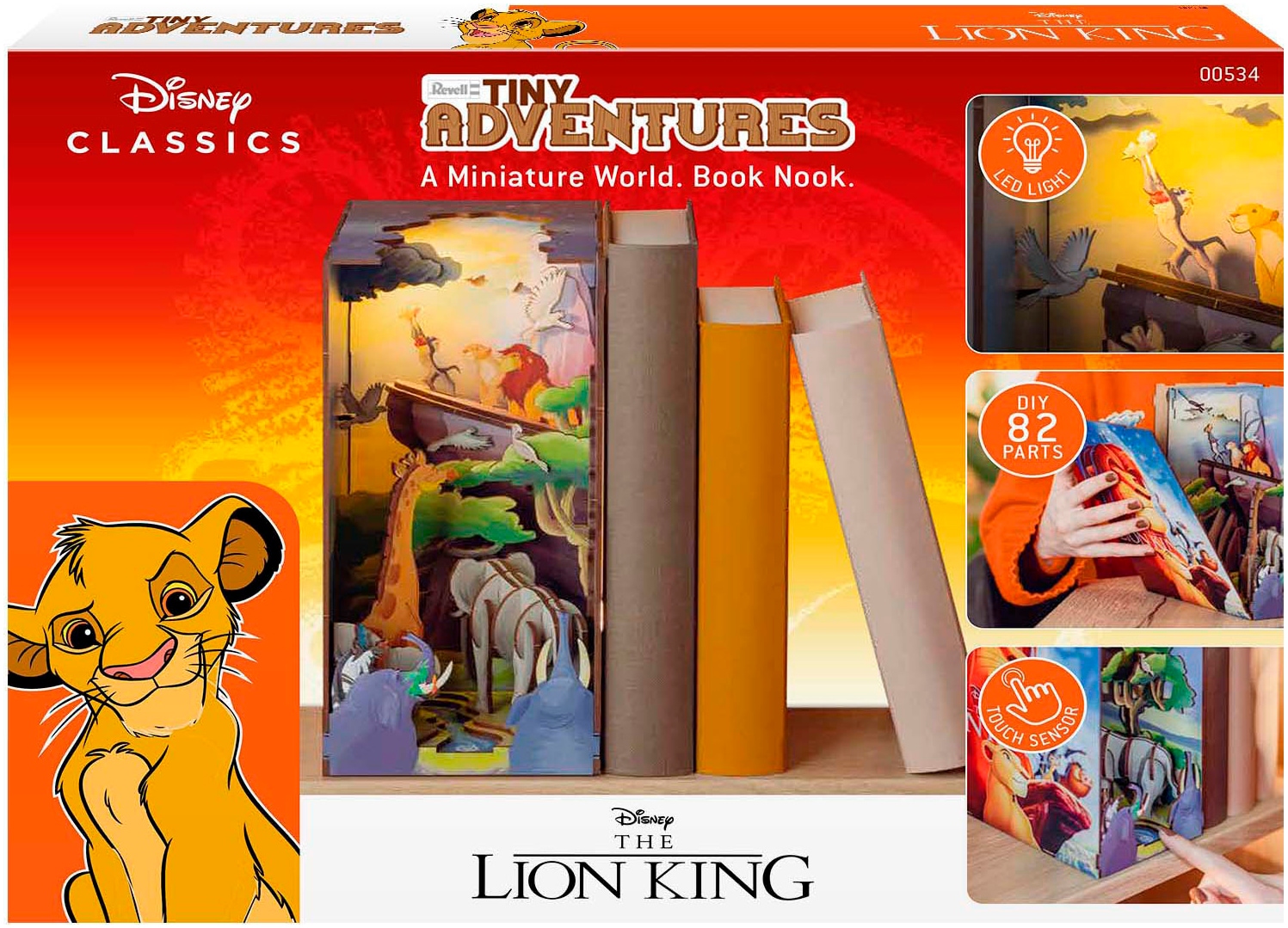 Revell® 3D-Puzzle »Book Nook, Tiny Adventures Disney König der Löwen«, Buchstütze; mit LED-Beleuchtung