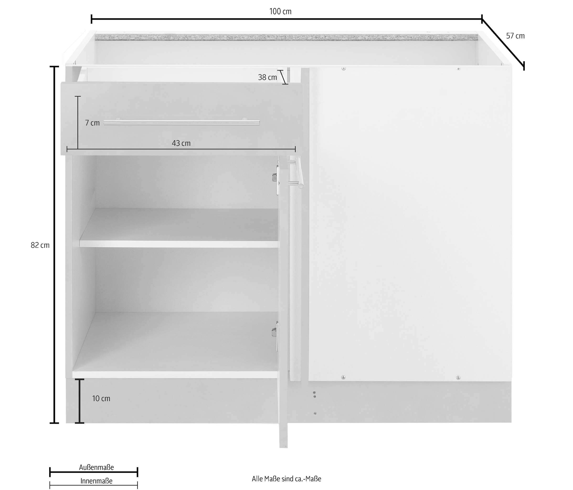 wiho Küchen Eckunterschrank »Flexi2«, Breite 100 cm, Planungsmaß 110 cm, ohne Arbeitsplatte