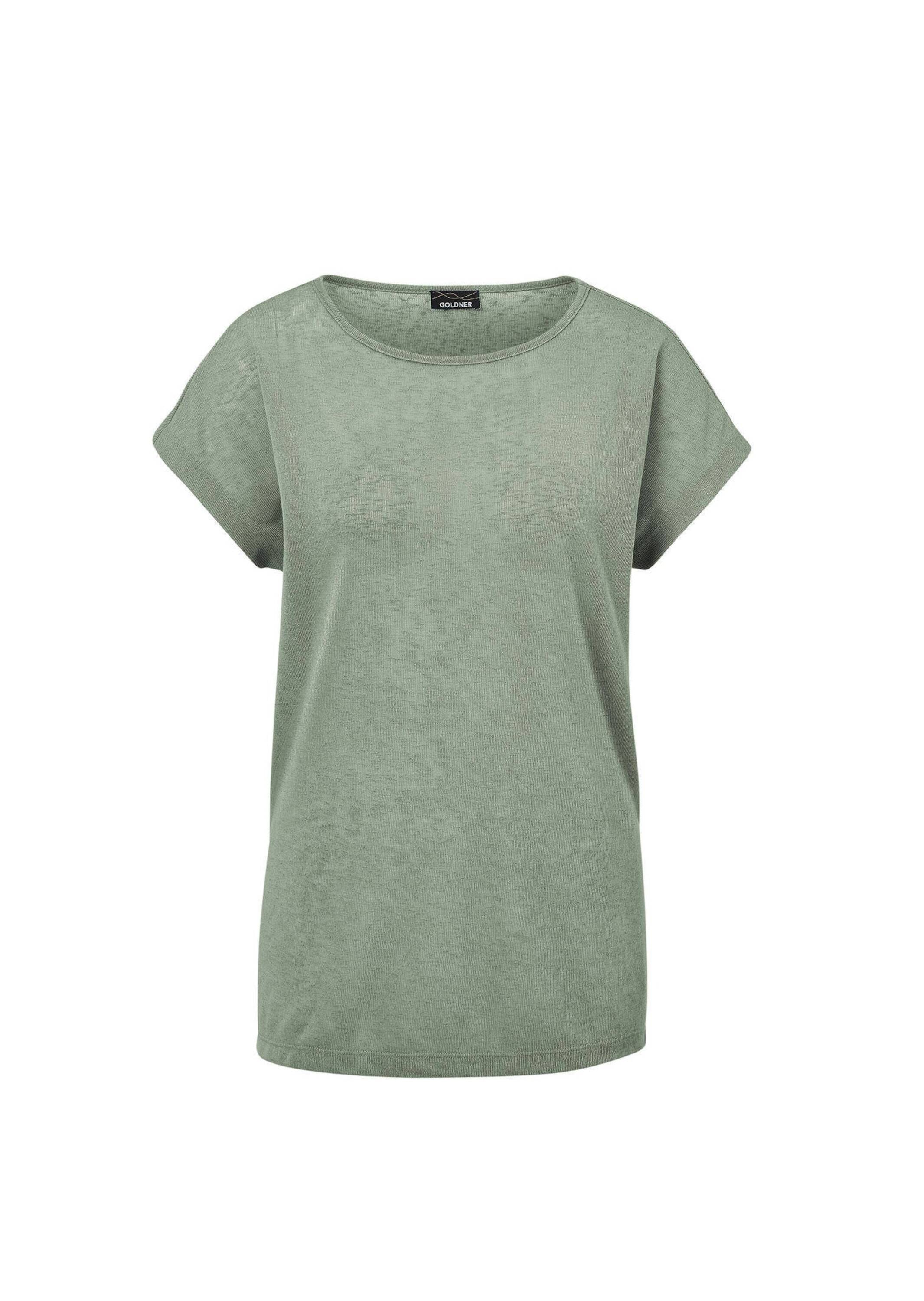 GOLDNER Kurzarmshirt "Kurzgröße Shirt in Leinenoptik" U-Boot-Ausschnitt günstig online kaufen