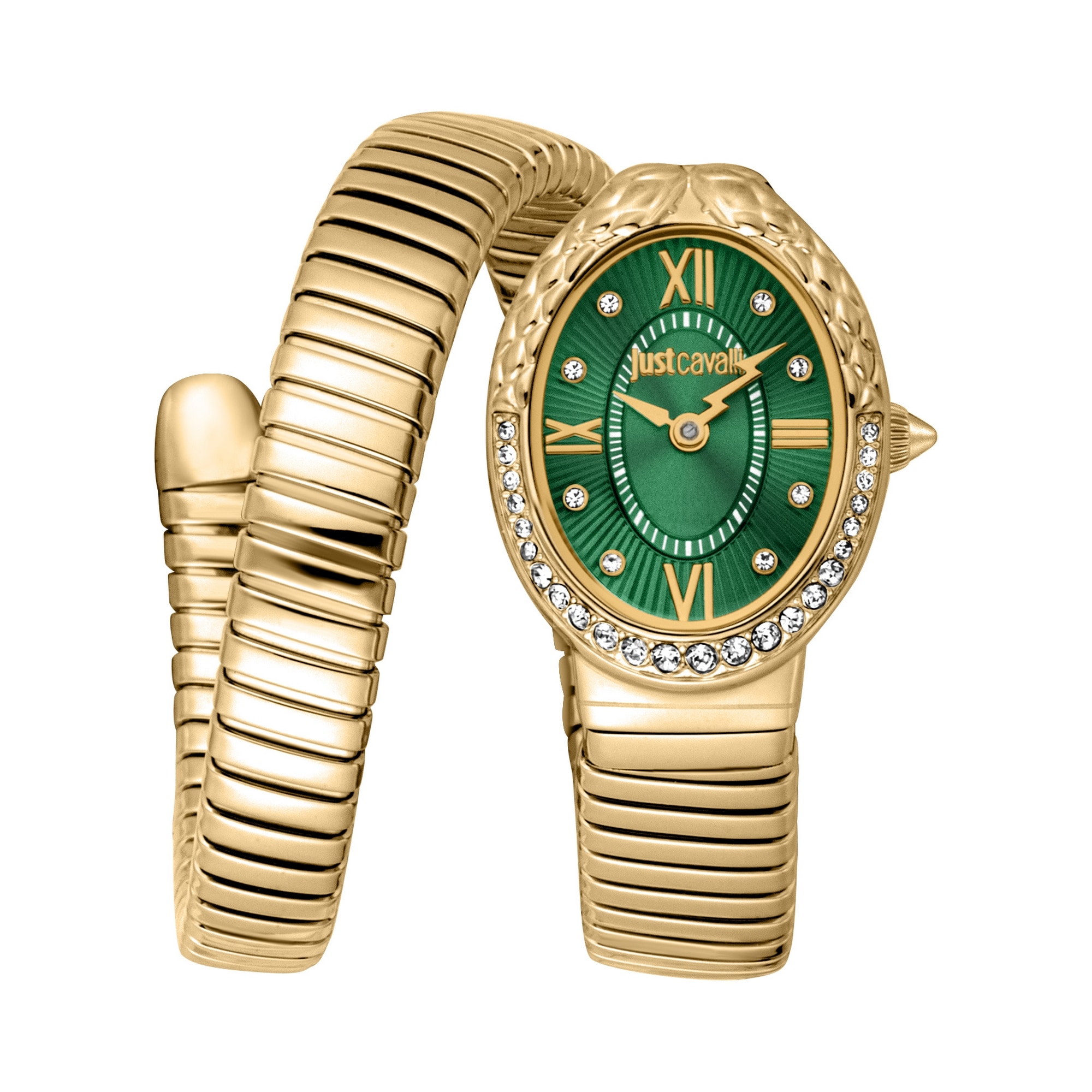 Just Cavalli Time Quarzuhr »Signature Snake« Armbanduhr, Damenuhr, Edelstahlarmband, analog, Kristallsteine