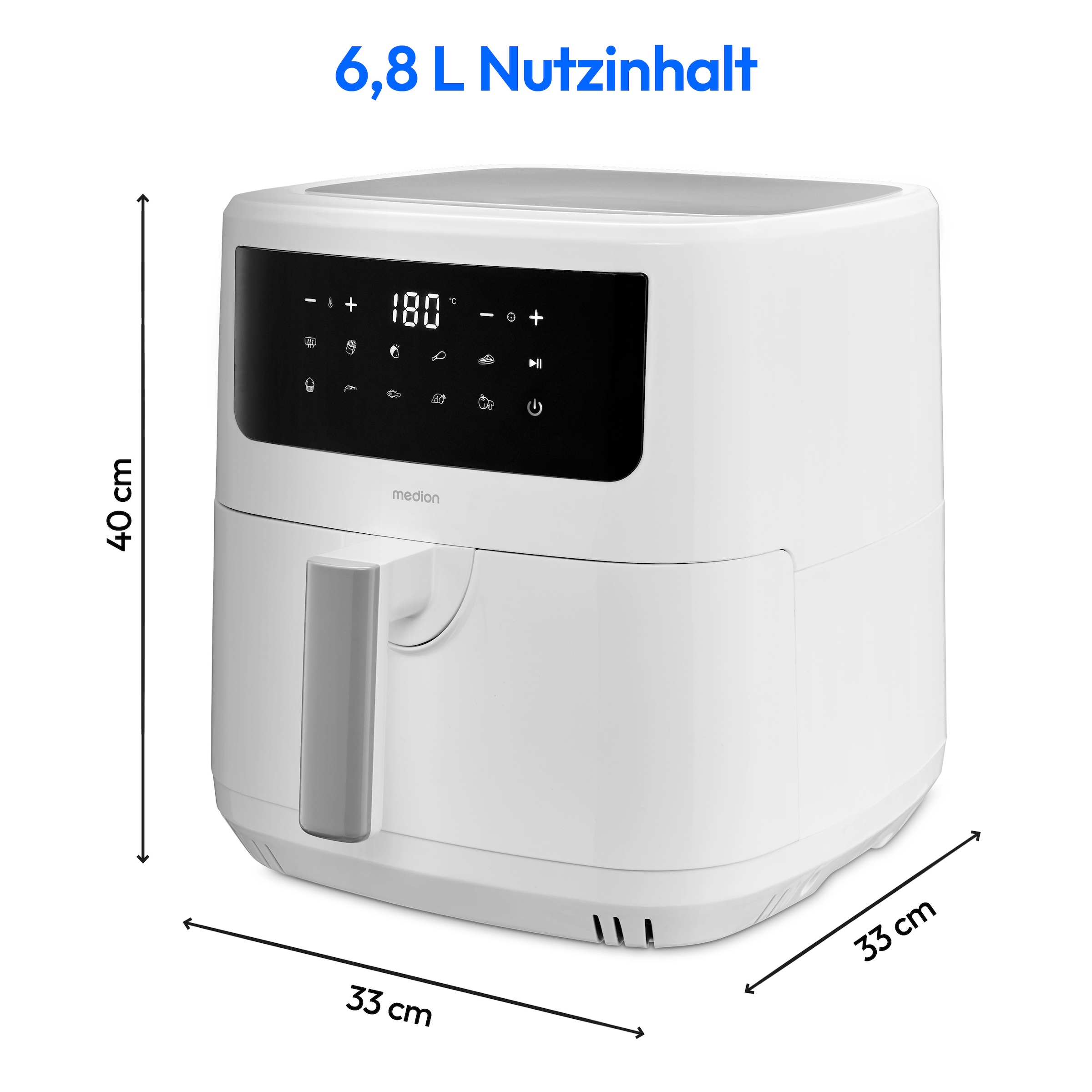Medion® Heißluftfritteuse »MD 11750 P10 XL Duo«, 2000 W, Fassungsvermögen 6,8 l, Temperatur einstellbar 50 - 200 °C, ILAG Beschichtung, Timer