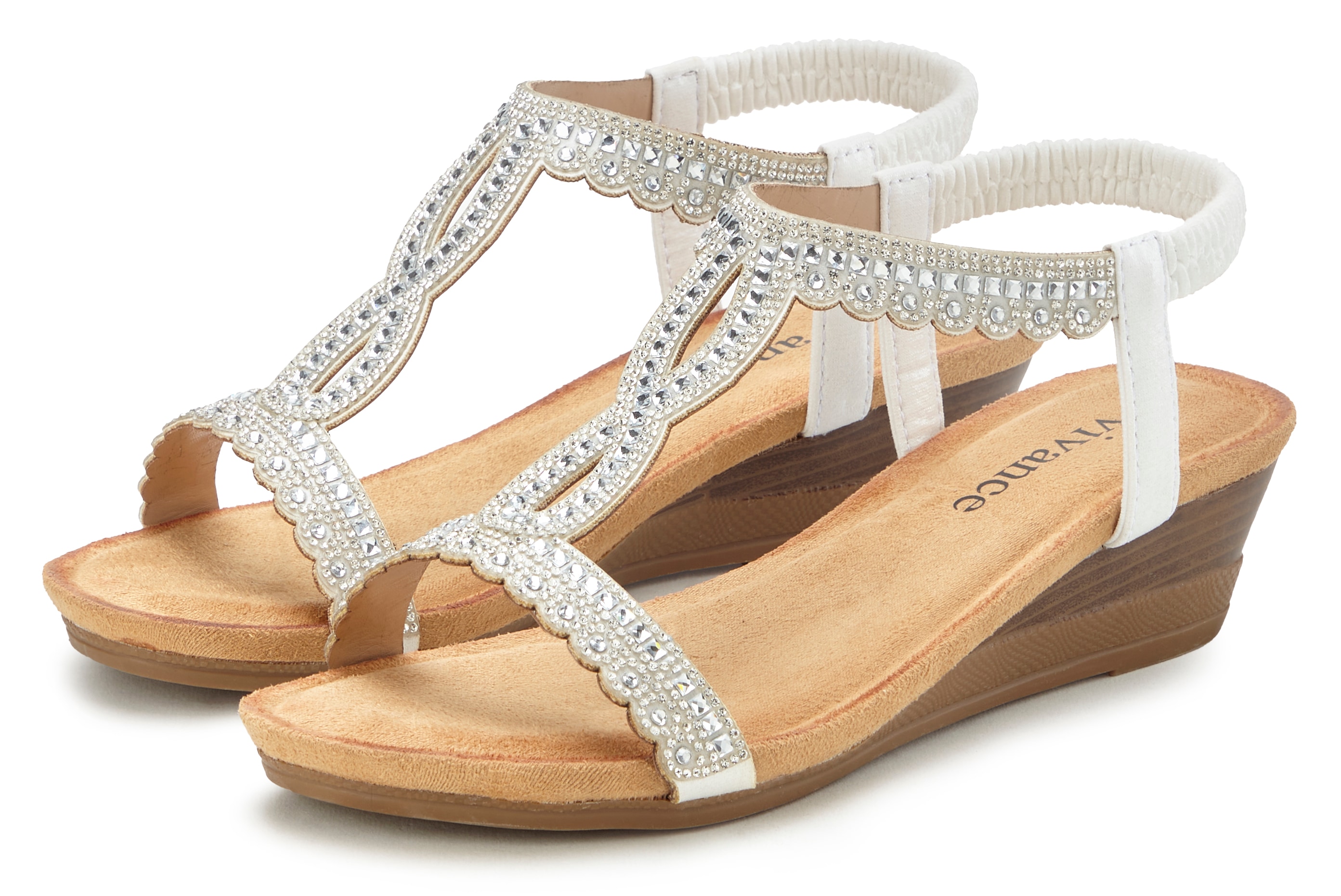 Vivance Sandalette "Sommerschuh, offener Schuh, Sandale, Keilsandalette," mit Glitzerdetails, Keilabsatz & elastischem Riemchen VEGAN