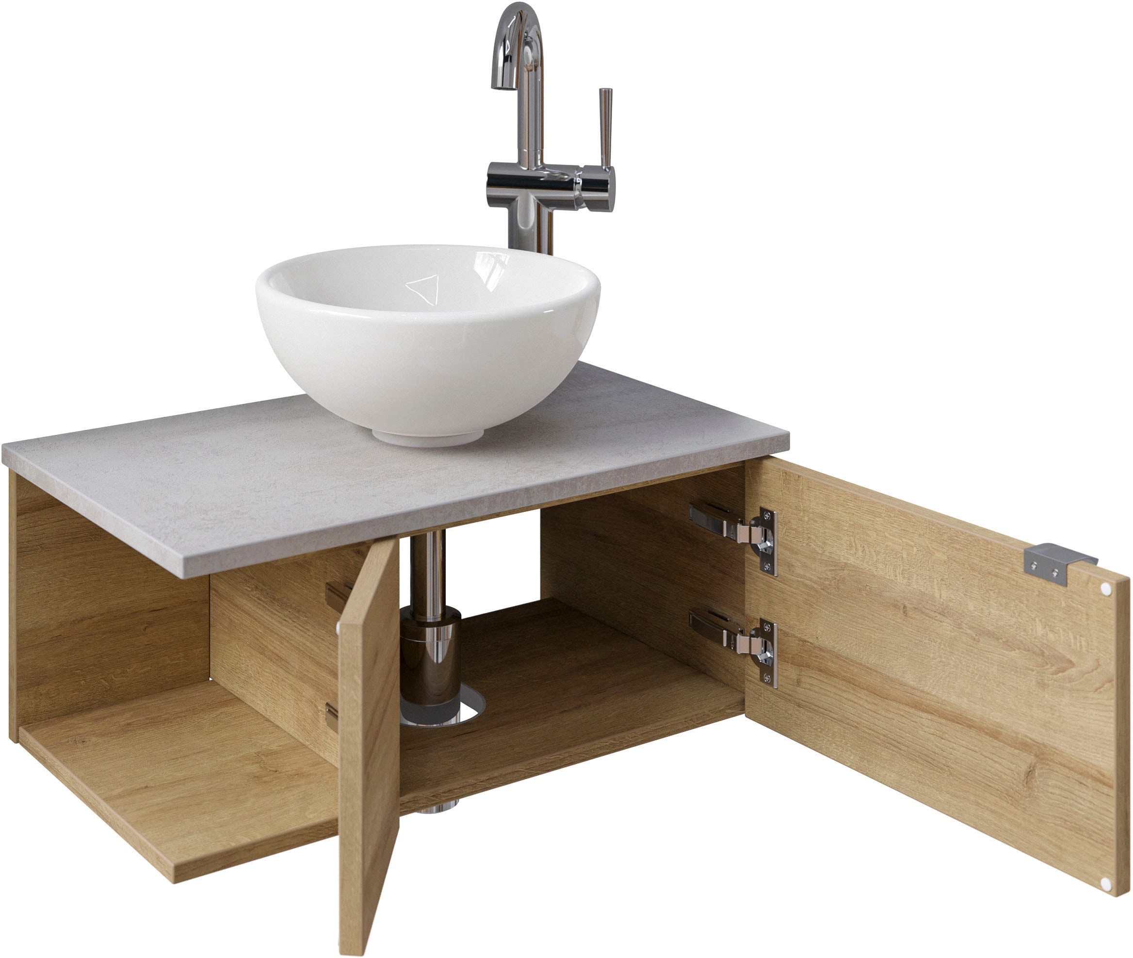 Saphir Waschtisch »Serie 6915 Waschschale mit Unterschrank für Gästebad, Gäste WC«, 61 cm breit, 2 Türen, offenes Fach, kleine Bäder, ohne Armatur