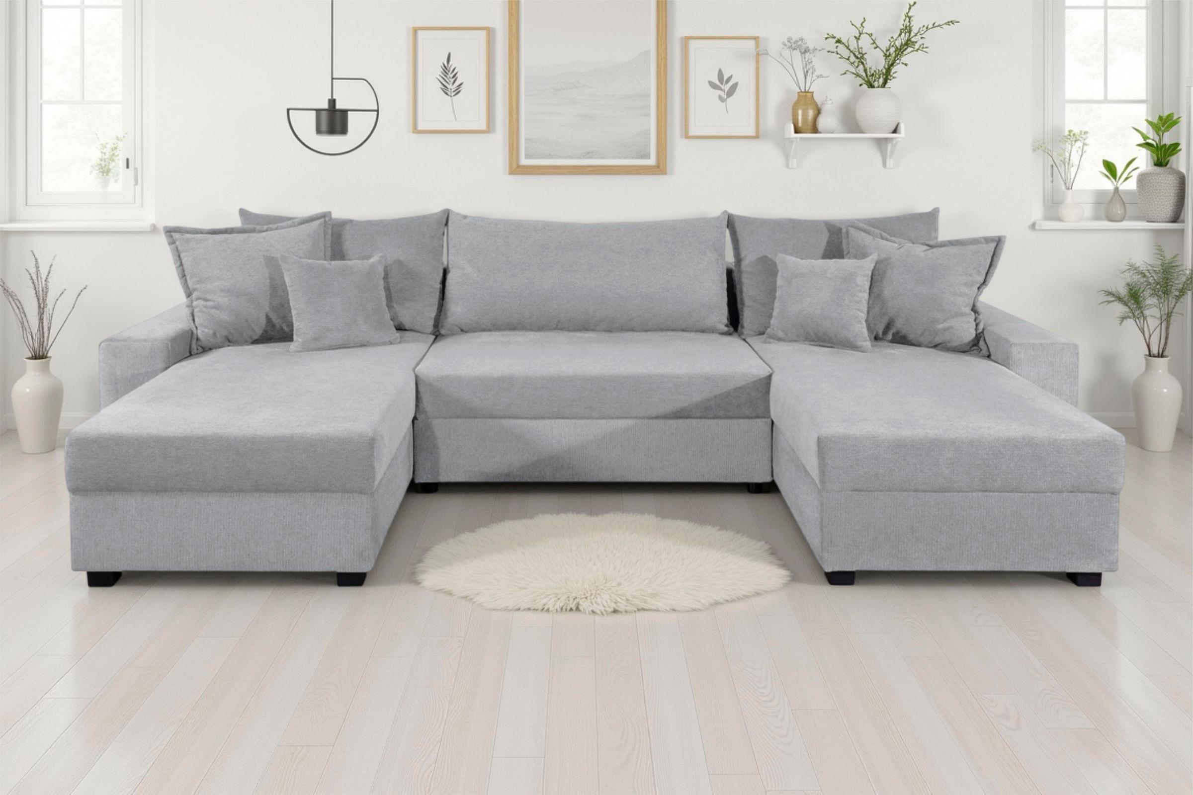 Wohnlandschaft OTTO HOME, B:313cm H:42cm T:161cmsilbergrau, 100%Polyester, Sofas, "Alexa", Wohnlandschaft,2 Ottomane,Bonnelfederkern,Schlaffunktion