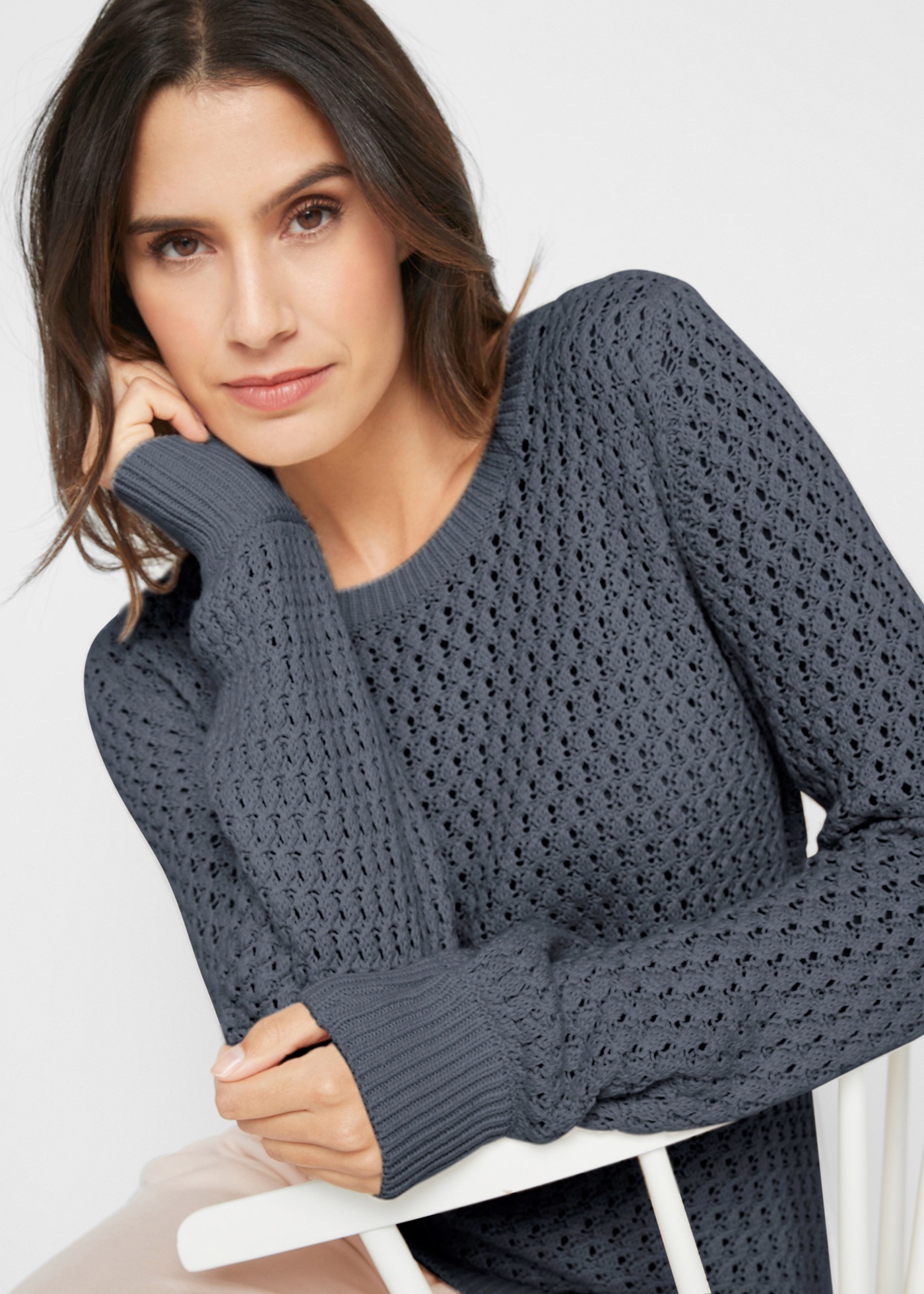 bonprix Strickpullover Strukturstrick mit hohem Baumwollanteil, mit Rundhal günstig online kaufen