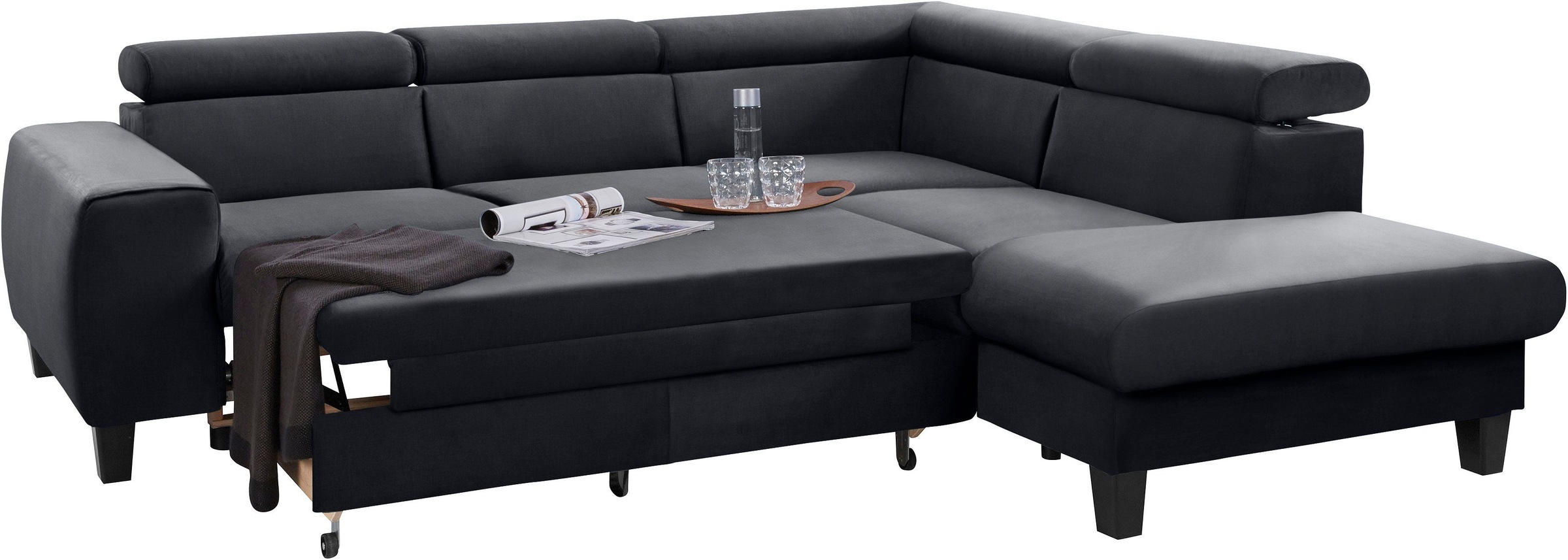 COTTA Polstergarnitur »Morven«, (Set), Set: bestehend aus Ecksofa und Hocker, Kopfteilverstellung