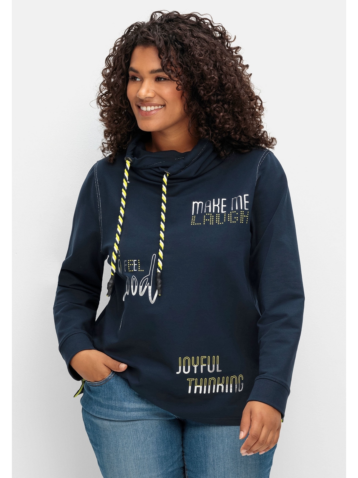 Sheego Sweatshirt »Große Größen«, mit online | BAUR aus elastischer kaufen Wordingprint, Baumwolle