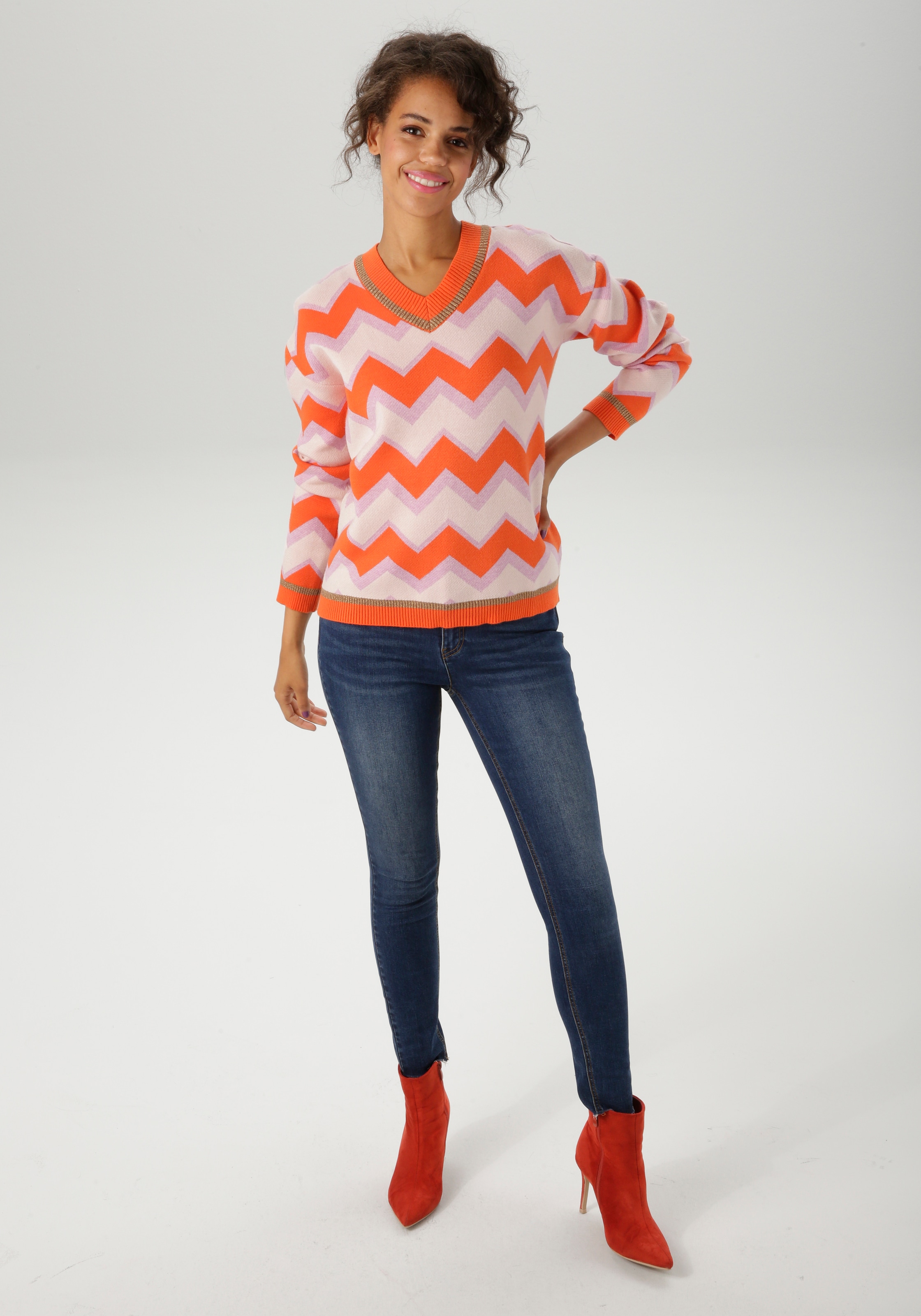 Aniston CASUAL Strickpullover, im interessantem Zick-Zack-Muster - NEUE KOLLEKTION