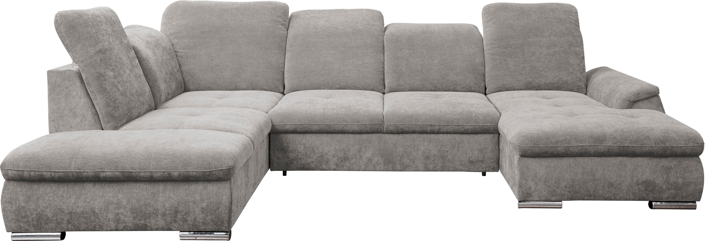 Wohnlandschaft WERK2, B:356cm H:105cm T:237cmgrau, 100% Polyester, Sofas, "Pula", verstellbare Kopfteile, mit Schlaffunktion und Bettkasten