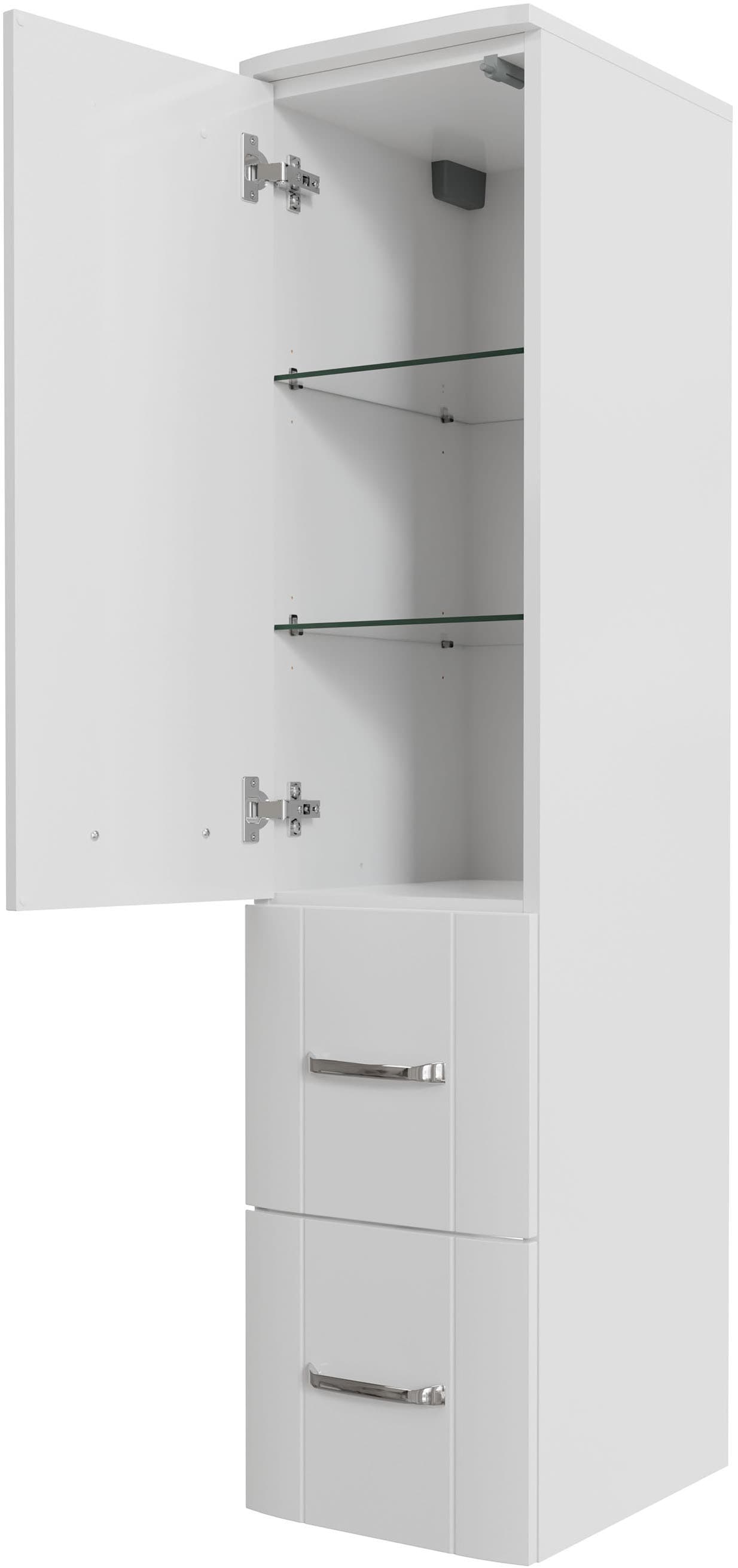 Saphir Midischrank »Midischrank Serie 3006 Badschrank 30cm,1 Tür, 2 Schubladen, Türdämpfer«, 2 Glas-Einlegeböden, Badezimmer-Midischrank 130 cm hoch, 38 cm tief
