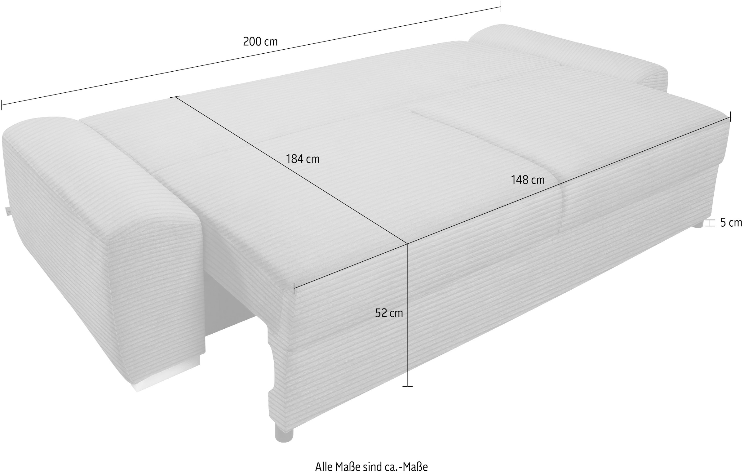 exxpo - sofa fashion 2-Sitzer »SOLSBURY, Sofa, Schlafsofa«, inkl. Federkern-Polsterung, Bettfunktion und Stauraum, in Cord