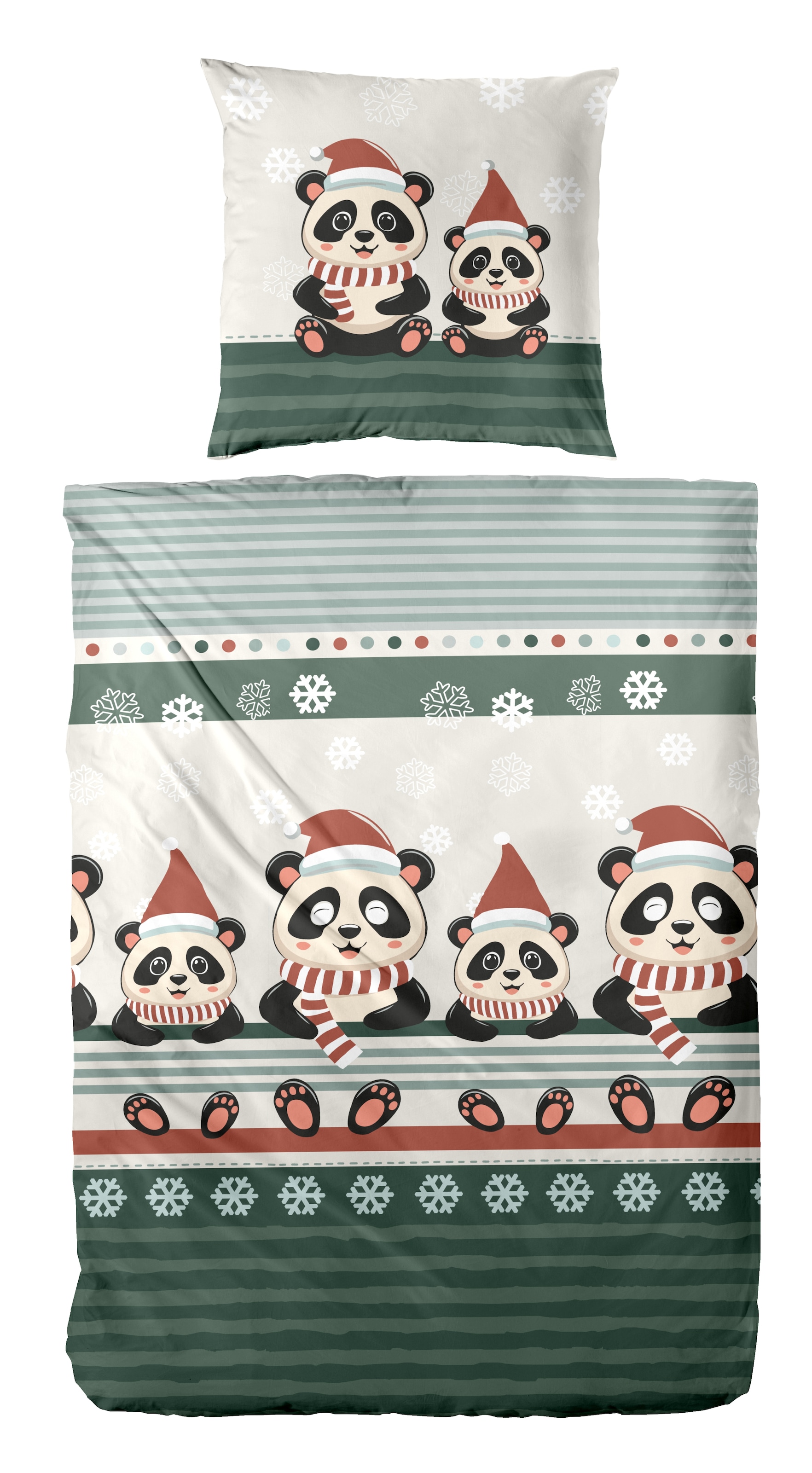 Primera "Feinbiber-Bettwäsche Weihnachtspanda" 2 Stk. mit niedlichen Pandabären