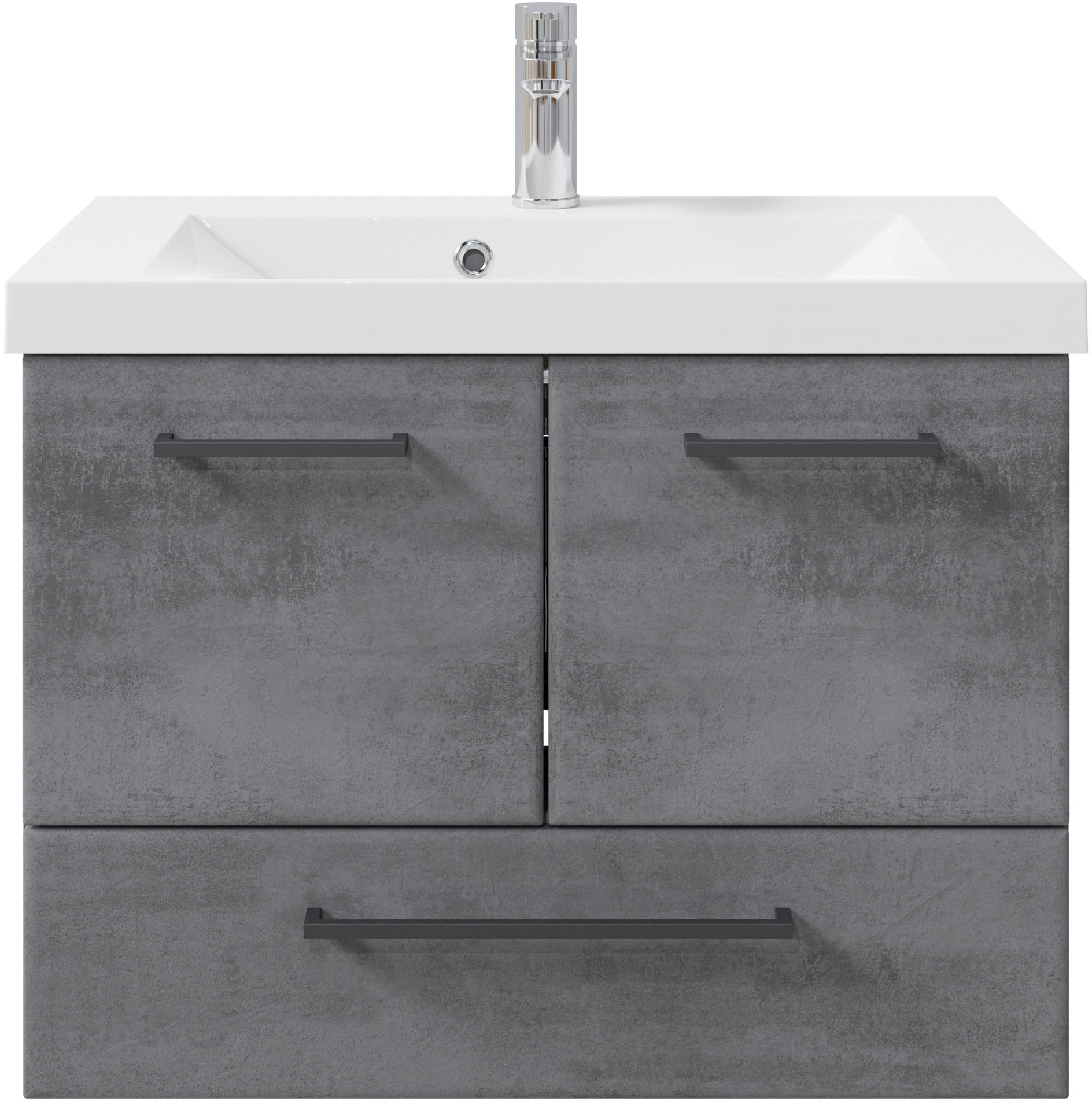 Saphir Badmöbel-Set »Quickset 945 2-teilig, Mineralmarmor-Waschtisch und LED-Spiegelschrank«, (2 St.), Waschplatz 80 cm breit, 5 Türen, 1 Schublade, inkl Türdämpfer, Bad-Set