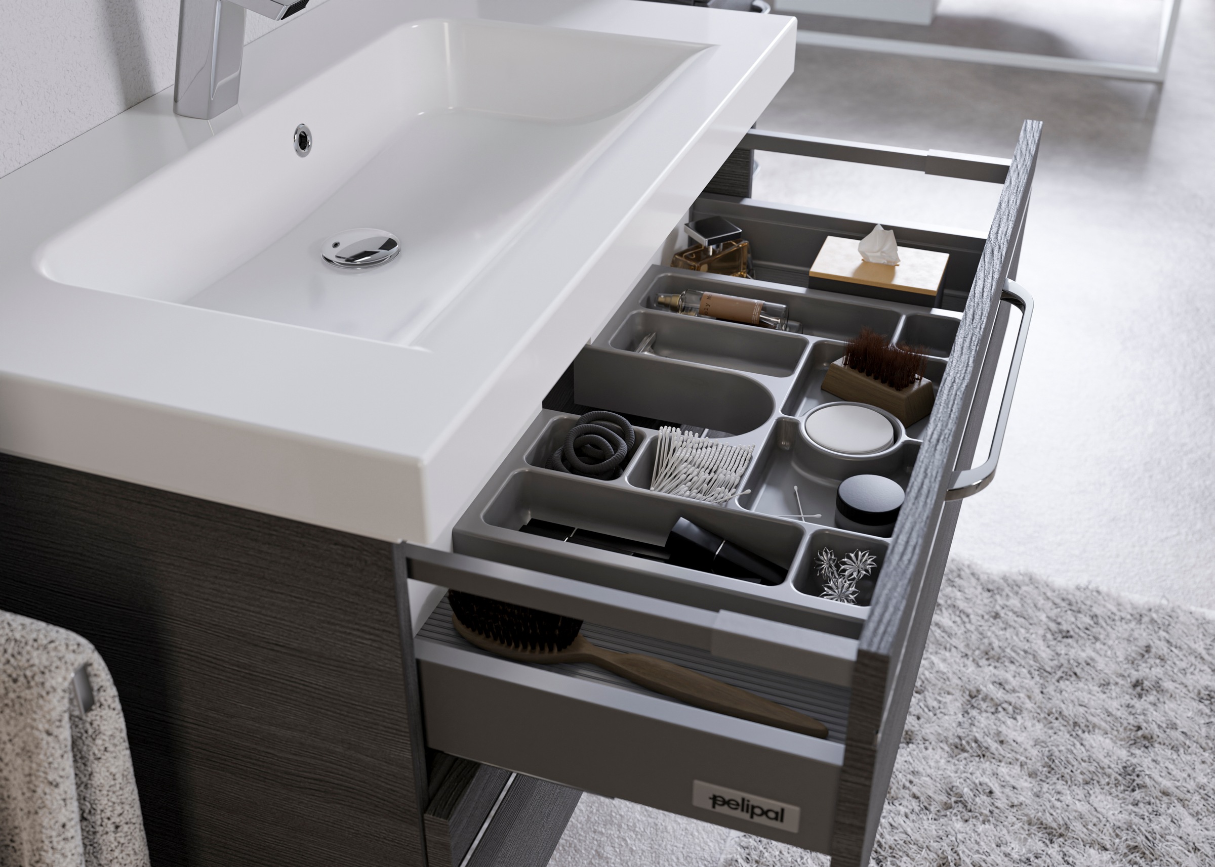 Saphir Badmöbel-Set »Balto Sprint 2-teilig, Mineralmarmor-Waschtisch mit LED-Spiegelschrank«, (2 St.), Badezimmer Set 92 cm breit, inkl. Türdämpfer, 3 Türen, 2 Schubladen