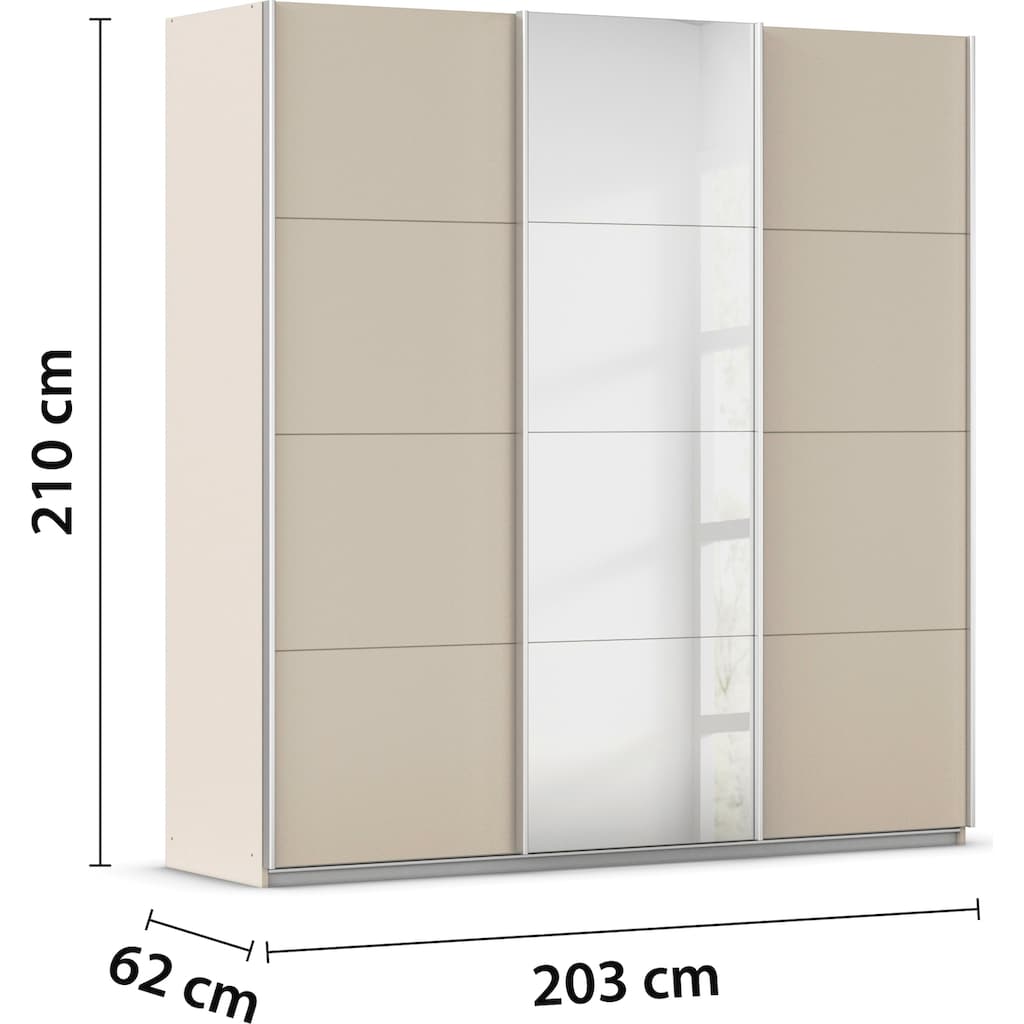 rauch Schwebetürenschrank »Kleiderschrank Schrank Garderobe AGORDO mit Dekor- oder Hochglanzfront«, und Spiegeltür mittig sowie Metallgriffleisten