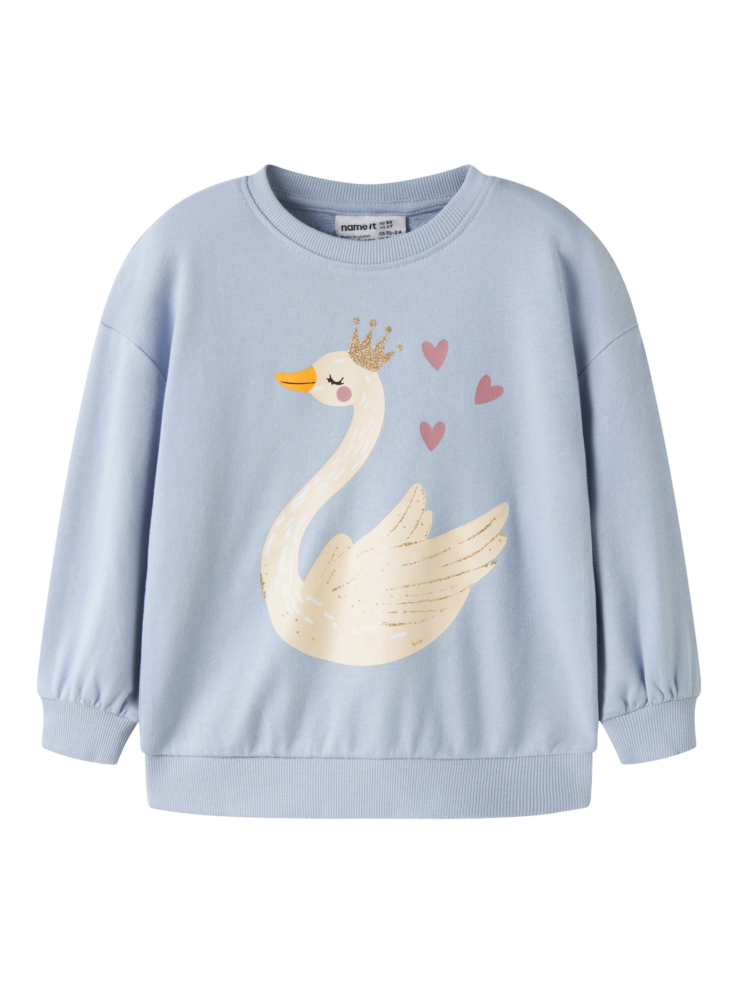 Name It Sweatshirt "NMFVALONA LS LONG RLX SWEAT UNB", Baumwolle, Druck mit Glitzerdetail