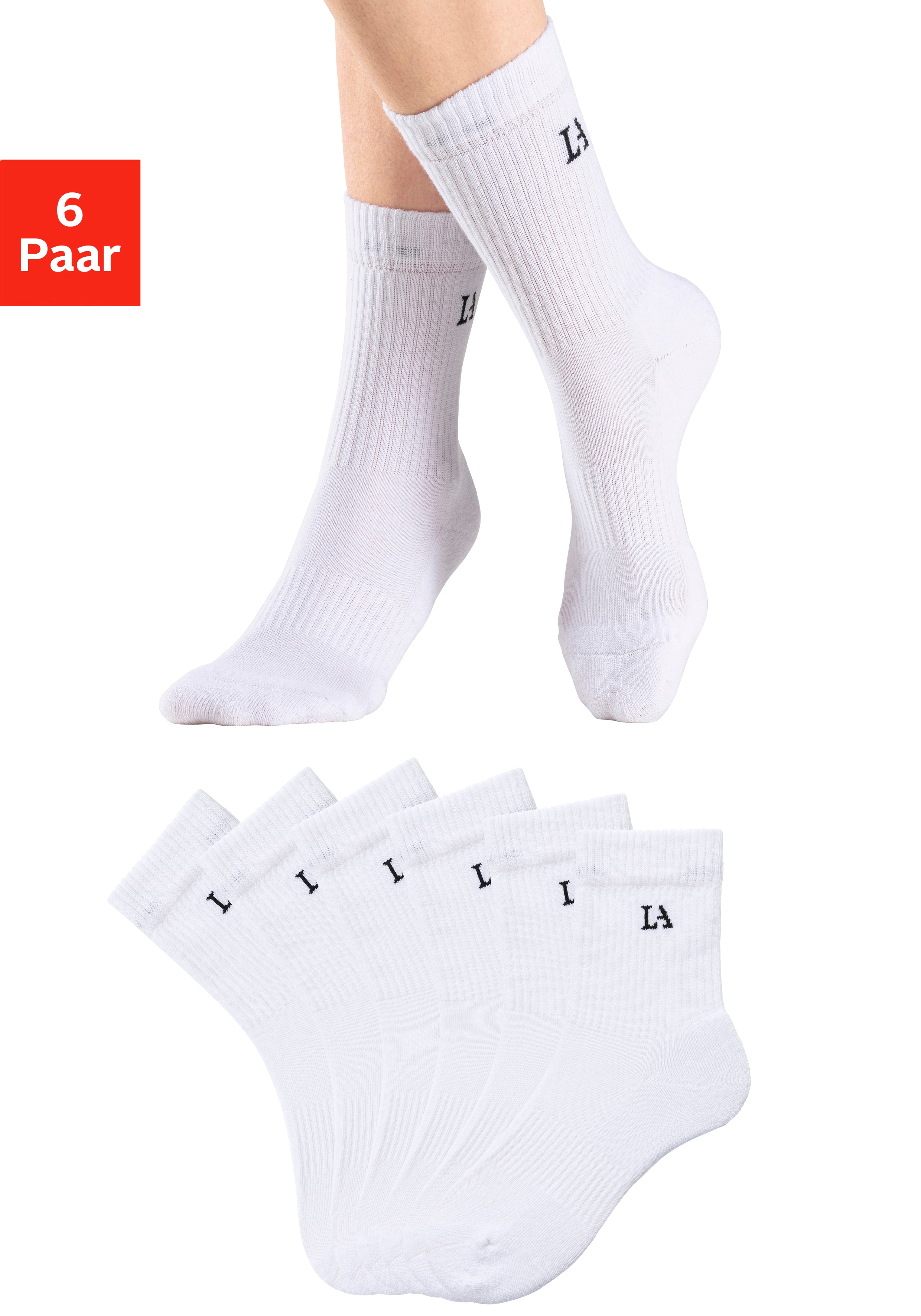 LASCANA ACTIVE Tennissocken "Sportsocken Damen, Laufsocken, Wandersocken" Packung, Crew Socken, 6 Paar tlg. mit Baumwoll Frottee