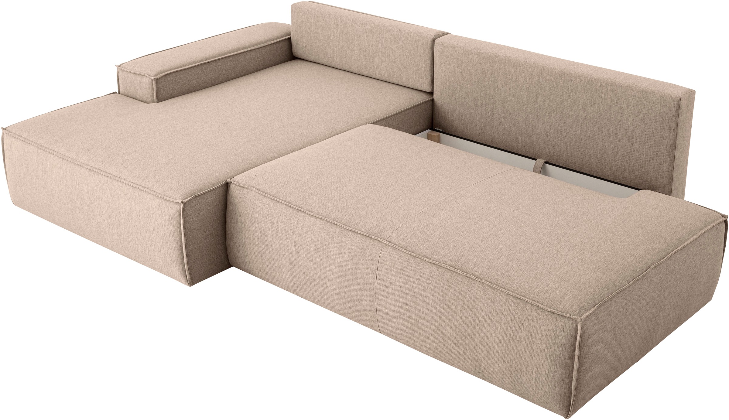 Home affaire Ecksofa »SHERWOOD, Schlafsofa in L-Form offen (275cm), Cord, Leinenoptik«, Schlaffunktion und Bettkasten, Kedernaht, hoher Sitz- & Liegekomfort