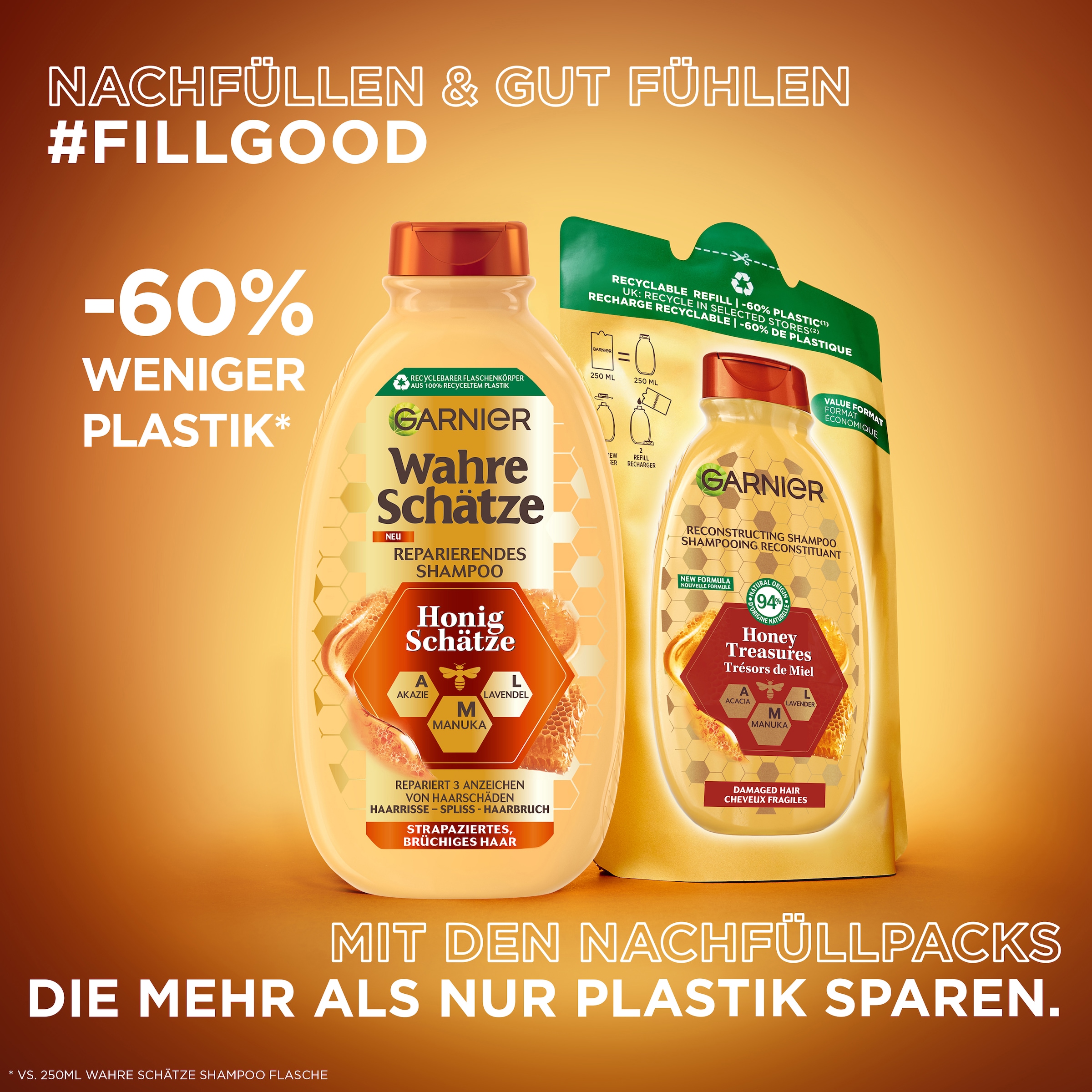 GARNIER Haarshampoo »WAHRE SCHÄTZE HONIG NACHFÜLLPACK«
