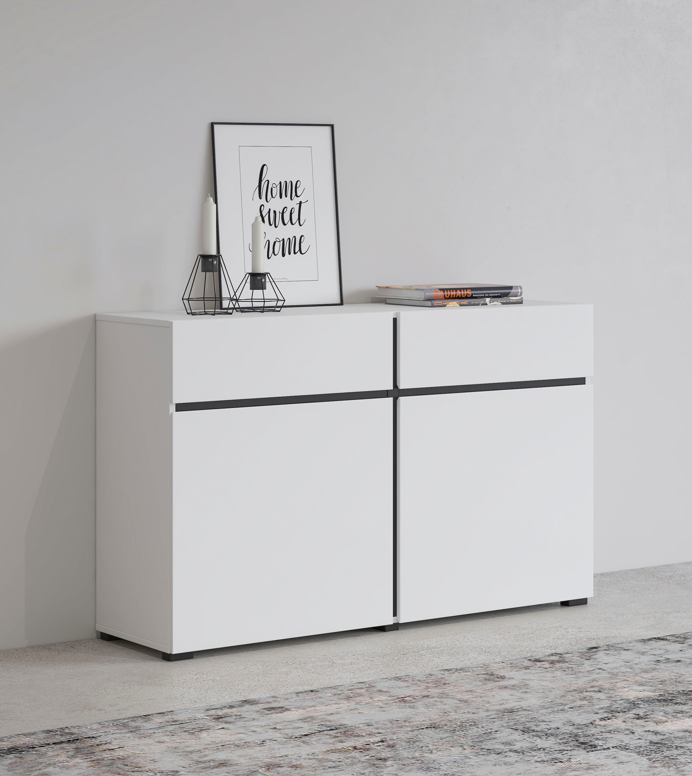 INOSIGN Sideboard "Cross,Breite 119,5 cm, moderne grifflose Kommode,2 Türen/2 Schubkästen", Schubladenschrank,Anrichte m