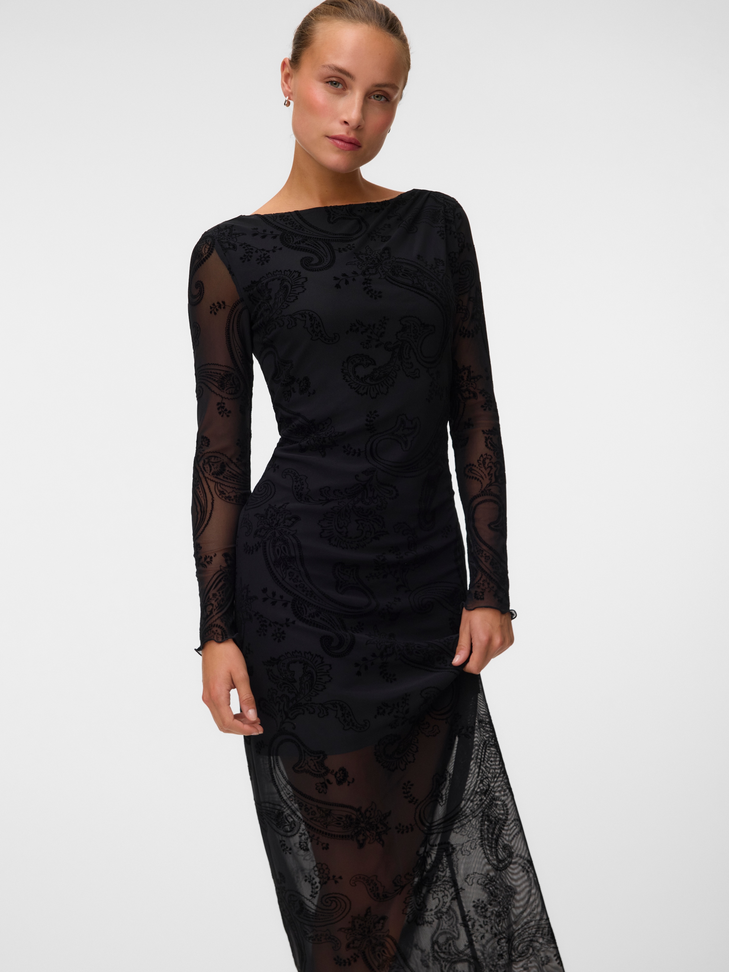 Vero Moda Maxikleid "VMLOVA LS MESH 7/8 DRESS JRS NOOS" Materialmix