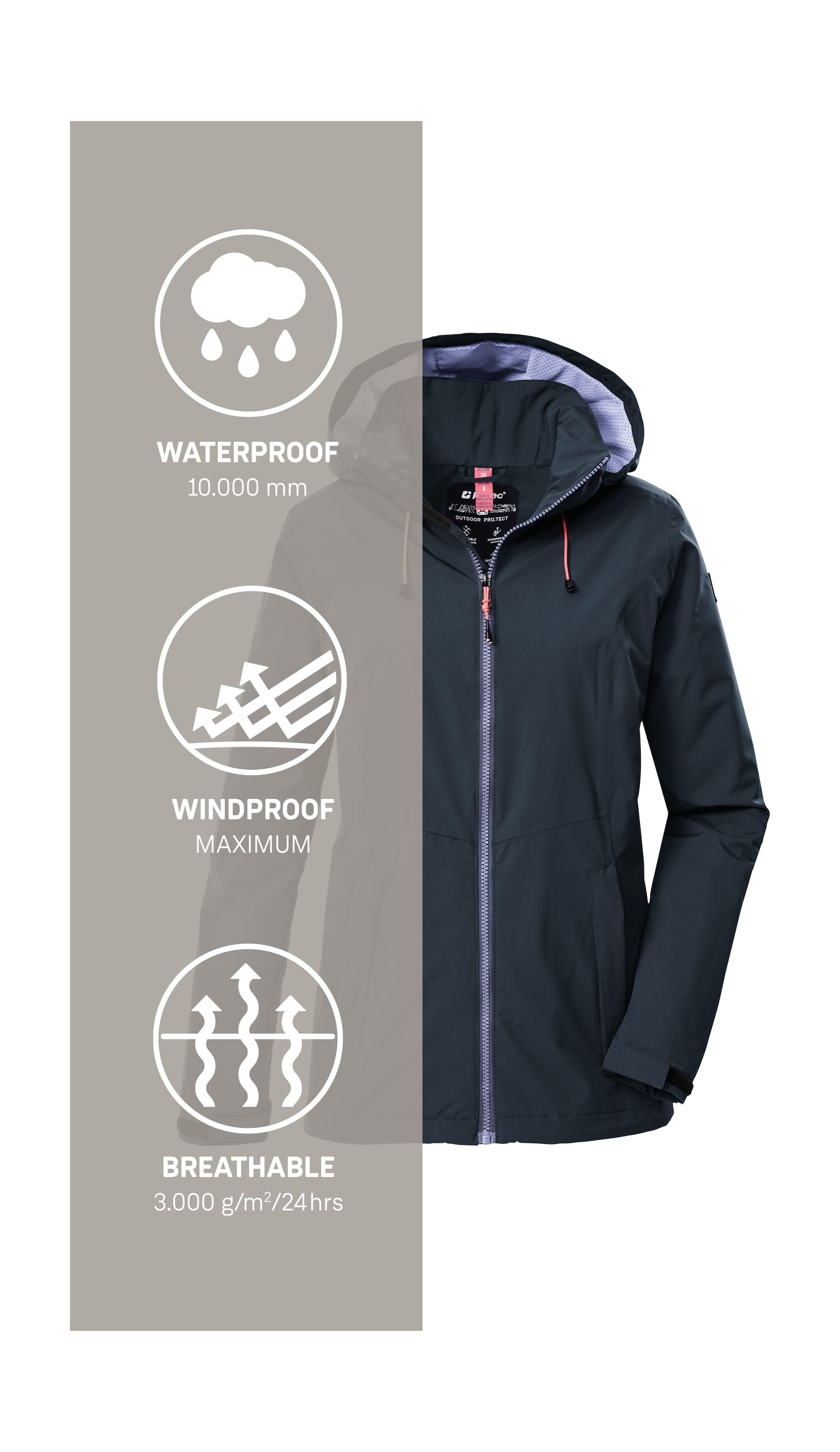 Killtec Outdoorjacke »Damen Regenjacke OOKS 1«, Leichte, wasser- und winddichte Jacke, atmungsaktiv, abnehmbare Kapuze