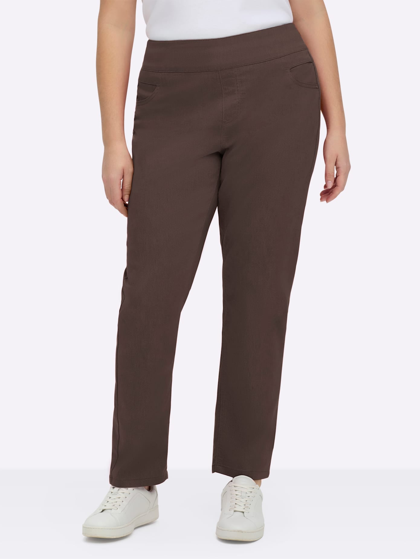 Schlupfhose CASUAL LOOKS, Damen, Gr. 215, Extrakurzgrößen, braun (schoko), 65% Baumwolle, 33% Polyester, 2% Elasthan, unifarben, lang, Hosen Schlupfhose, Topseller