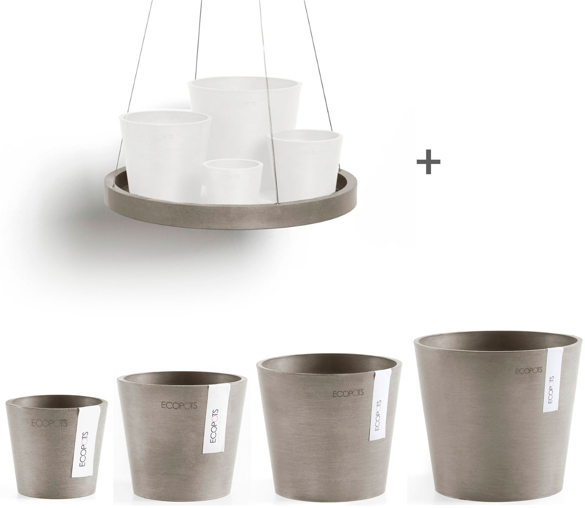 ECOPOTS Blumentopf "Amsterdam Mini", (Set, 4 St.), verschiedene Größen mit passendem Untersetzer