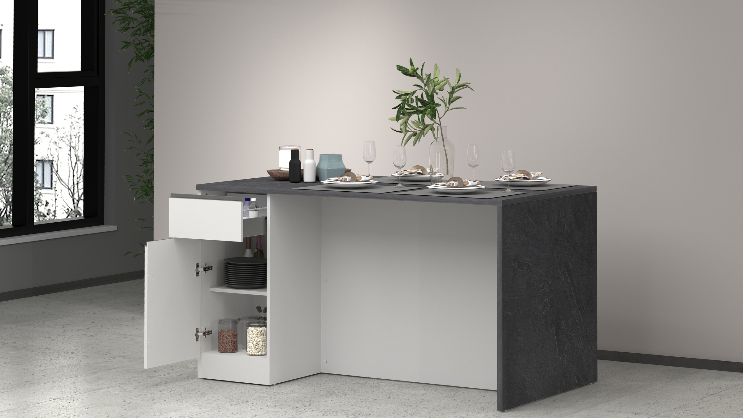 KOCHSTATION Kücheninsel »Sole,Kochinsel,Küchenarbeitsblock,Inselküche,Arbeitsinsel«, Breite 160 cm mit 2 Türen,2 Schubkästen, Aluminiumgriff