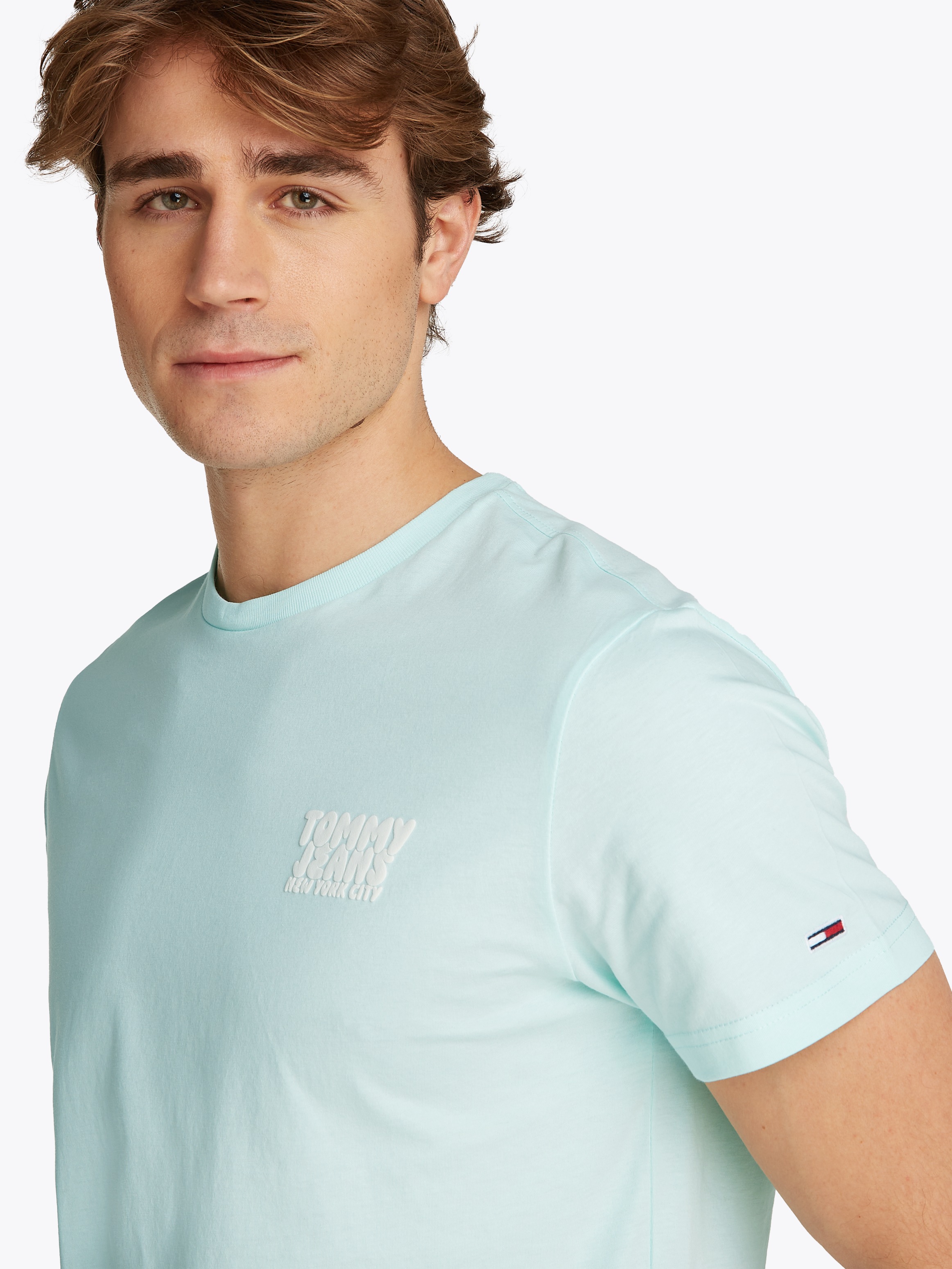 Tommy Jeans T-Shirt "TJM SLIM BUBBLE PRINT SS TEE EXT", mit gummierten Prin günstig online kaufen