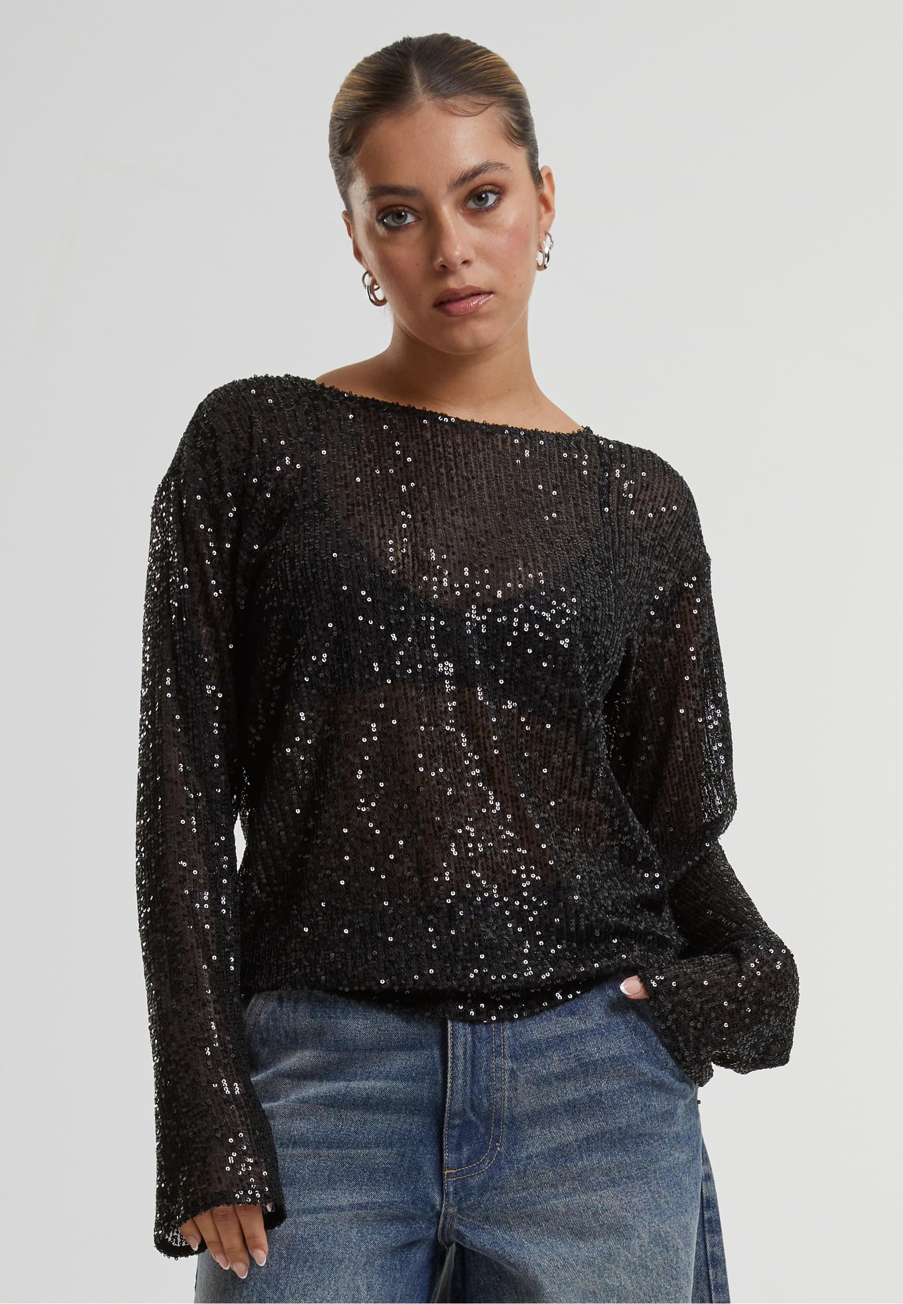 URBAN CLASSICS Longsleeve »Urban Classics Ladies Sequins Longsleeve«, (1 tlg.)
