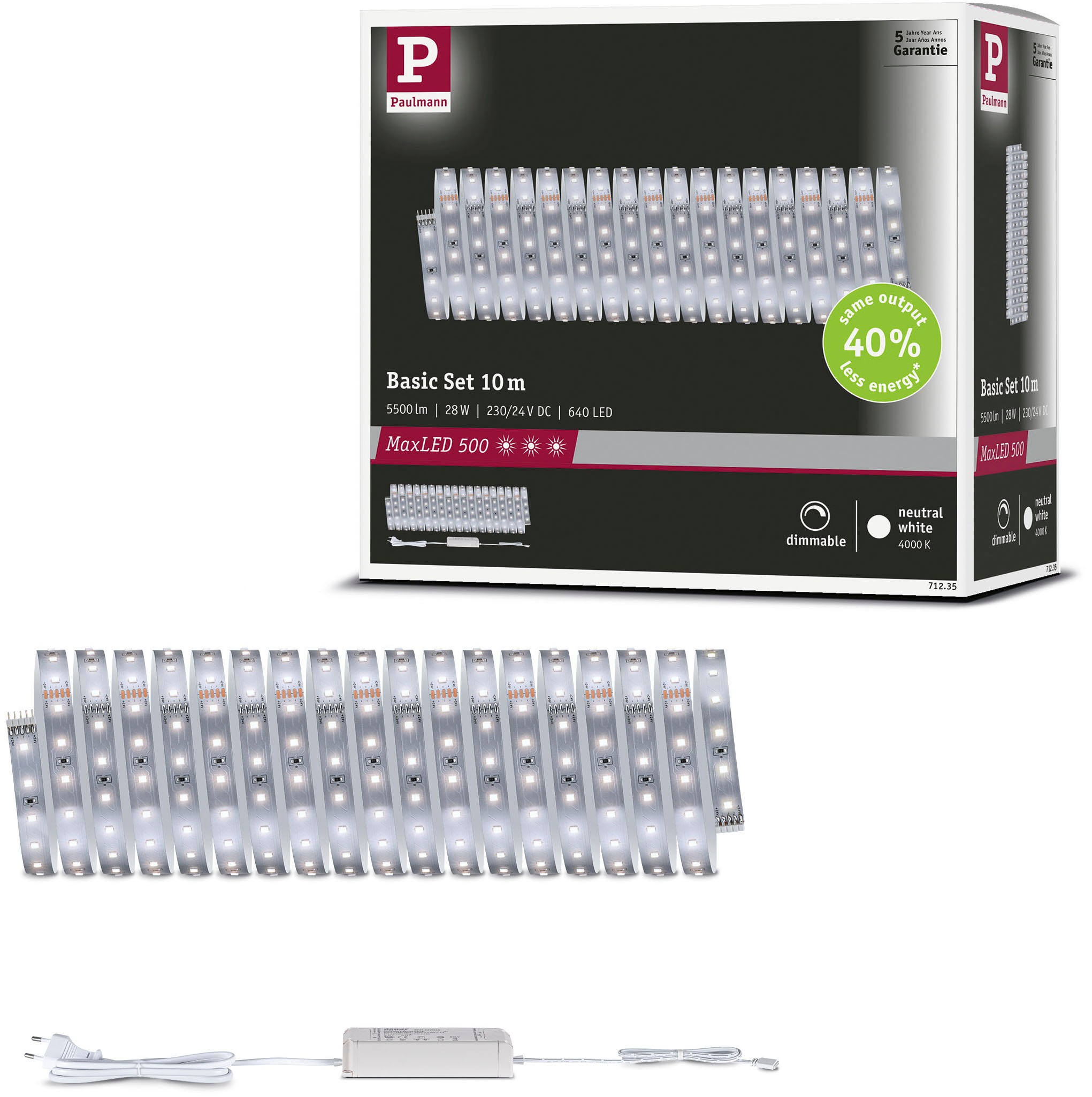PAULMANN LED-Streifen "MaxLED 500 LED Strip Neutralweiß Basisset", Dioden 640 Stk., Gesamtlänge 10m, silber, Küche, Lichterketten