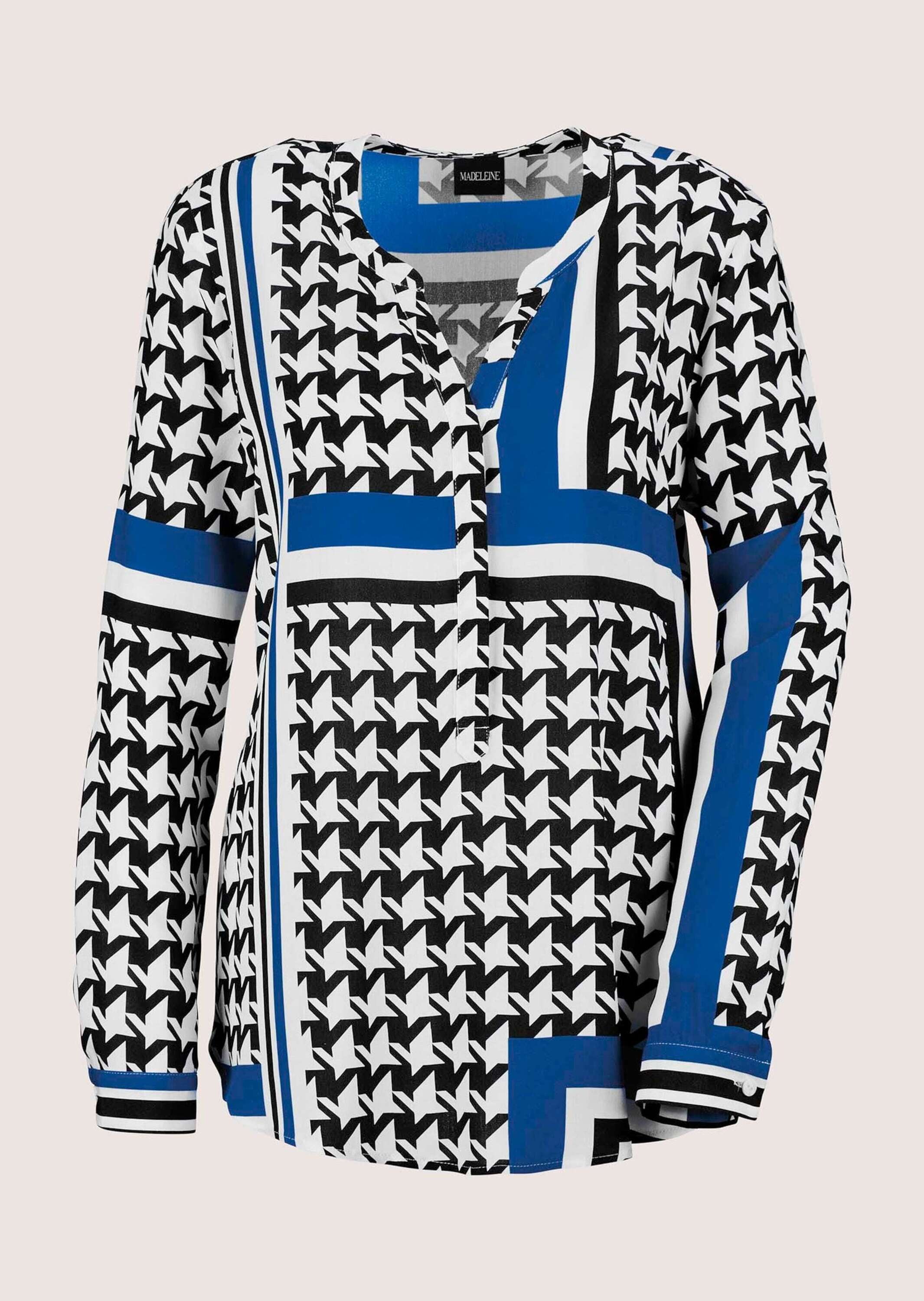 MADELEINE Langarmbluse "Tunika-Bluse Hahnentritt-Bluse mit V-Ausschnitt"