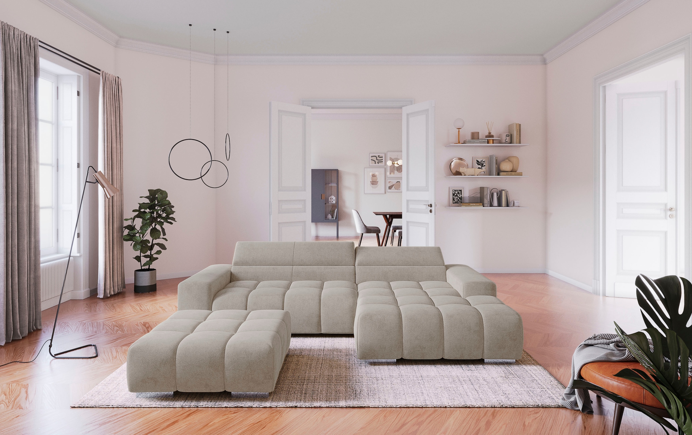 COTTA Ecksofa »Orion L-Form« mit 2x Kopfteilverstellung & 3 Nierenkissen