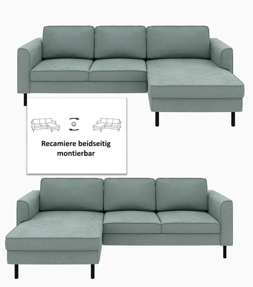 Home affaire Ecksofa »Booster II, whlw. mit Schlaffunktion & Bettkasten, Fuß schwarz« Recamiere beidseitig montierbar, Sofa in L-Form, 232 cm