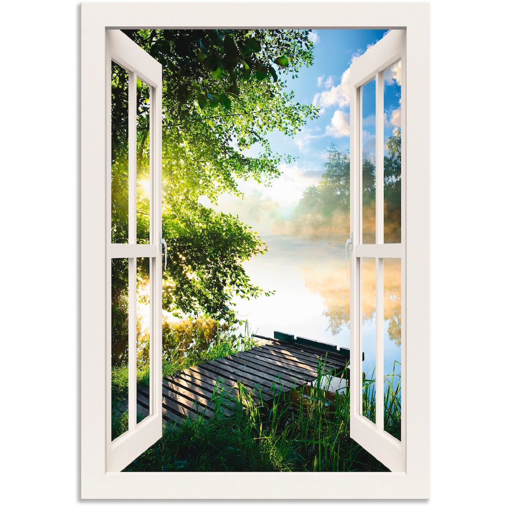 Artland Wandbild »Fensterblick Angelsteg am Fluss«, Fensterblick, (1 St.)