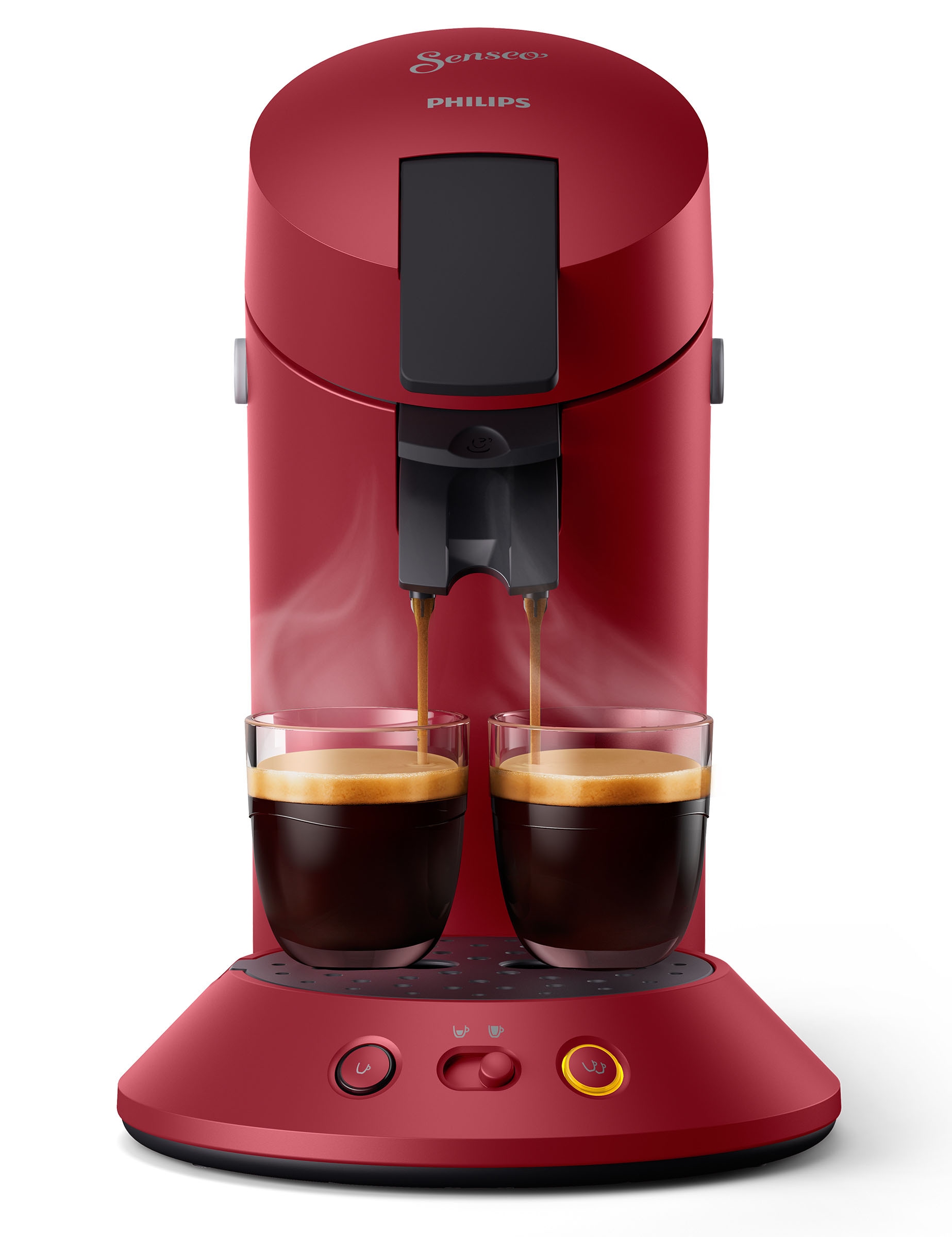 Philips Senseo Kaffeepadmaschine »Orginal Plus CSA210/90«, aus 28% recyceltem Plastik und mit 2 Kaffeespezialitäten, dunkelrot