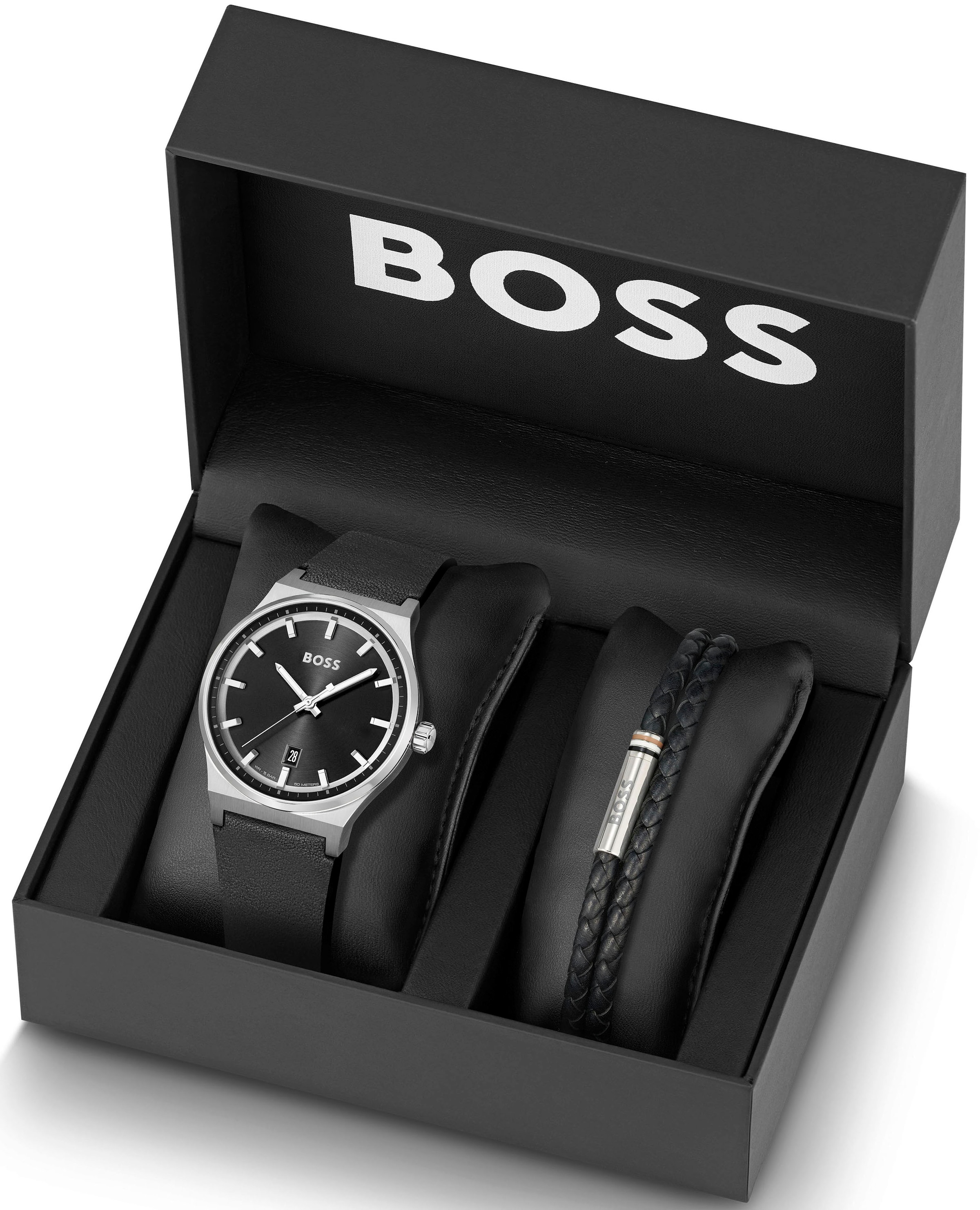 BOSS Quarzuhr »1570158«, (Set, 2 Geschenk | Lederarmband), auch BAUR als tlg., für mit ▷ ideal