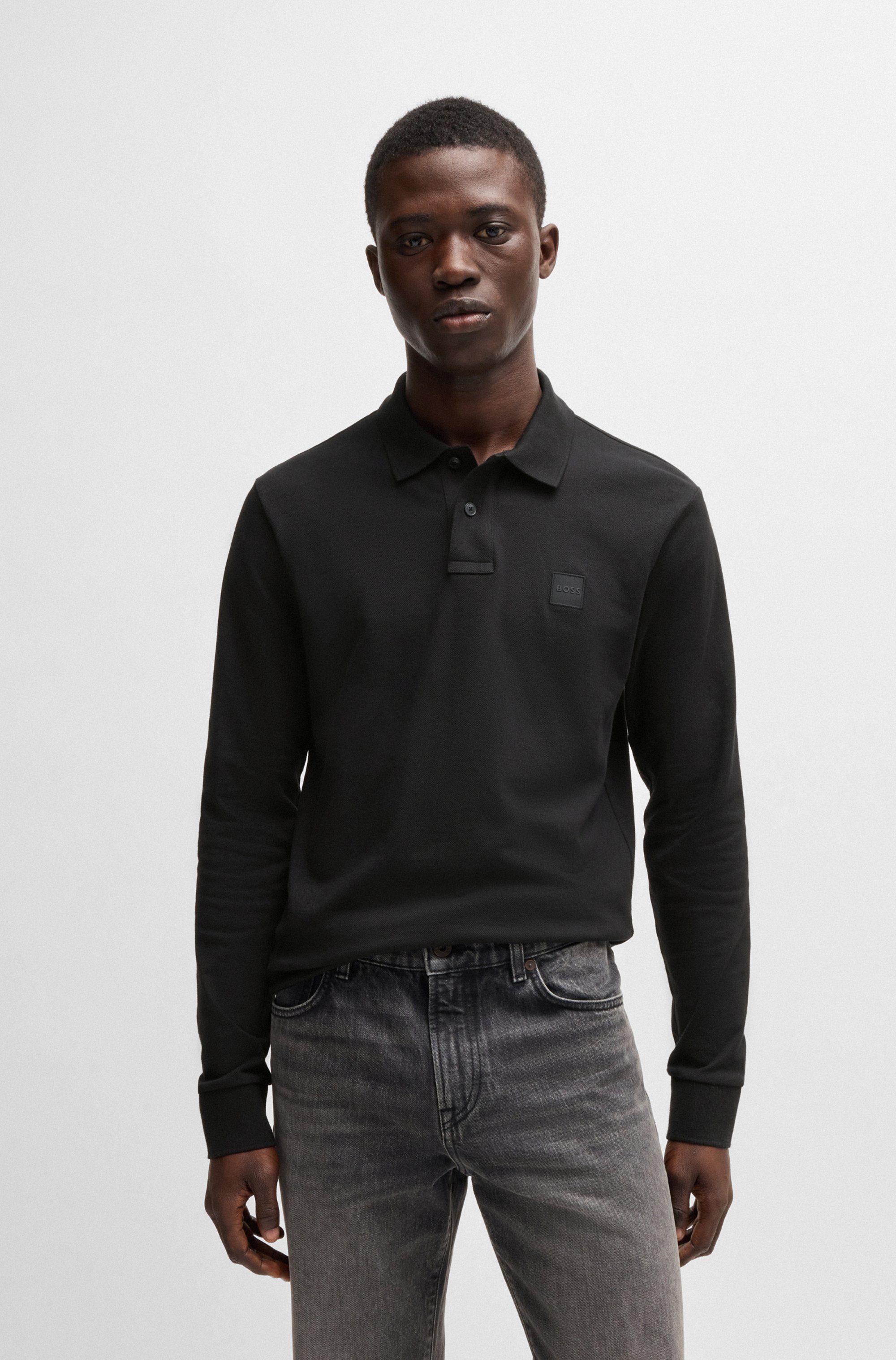 BOSS ORANGE "Passerby Langarm Regular Fit" Langarm Classic Stretch Pique Polo, pflegeleicht