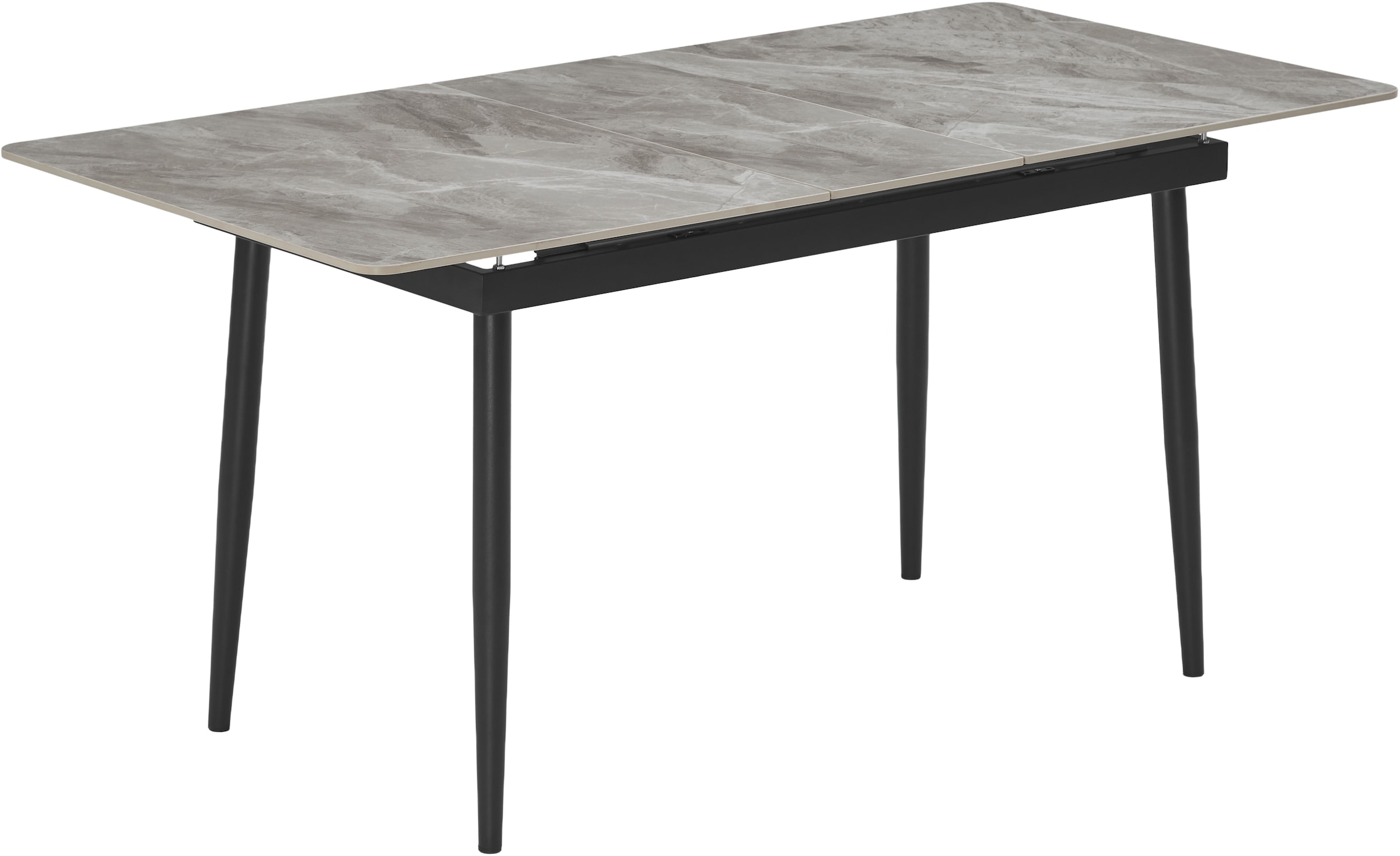 OTTO home Essgruppe »Stevian« Set, Ausziehbarer Esstisch + Bank + 2 Stühle, 4 Stk. tlg. Holz, Strukturstoffbezug, Freischwingerstühle, gesteppten Bänken