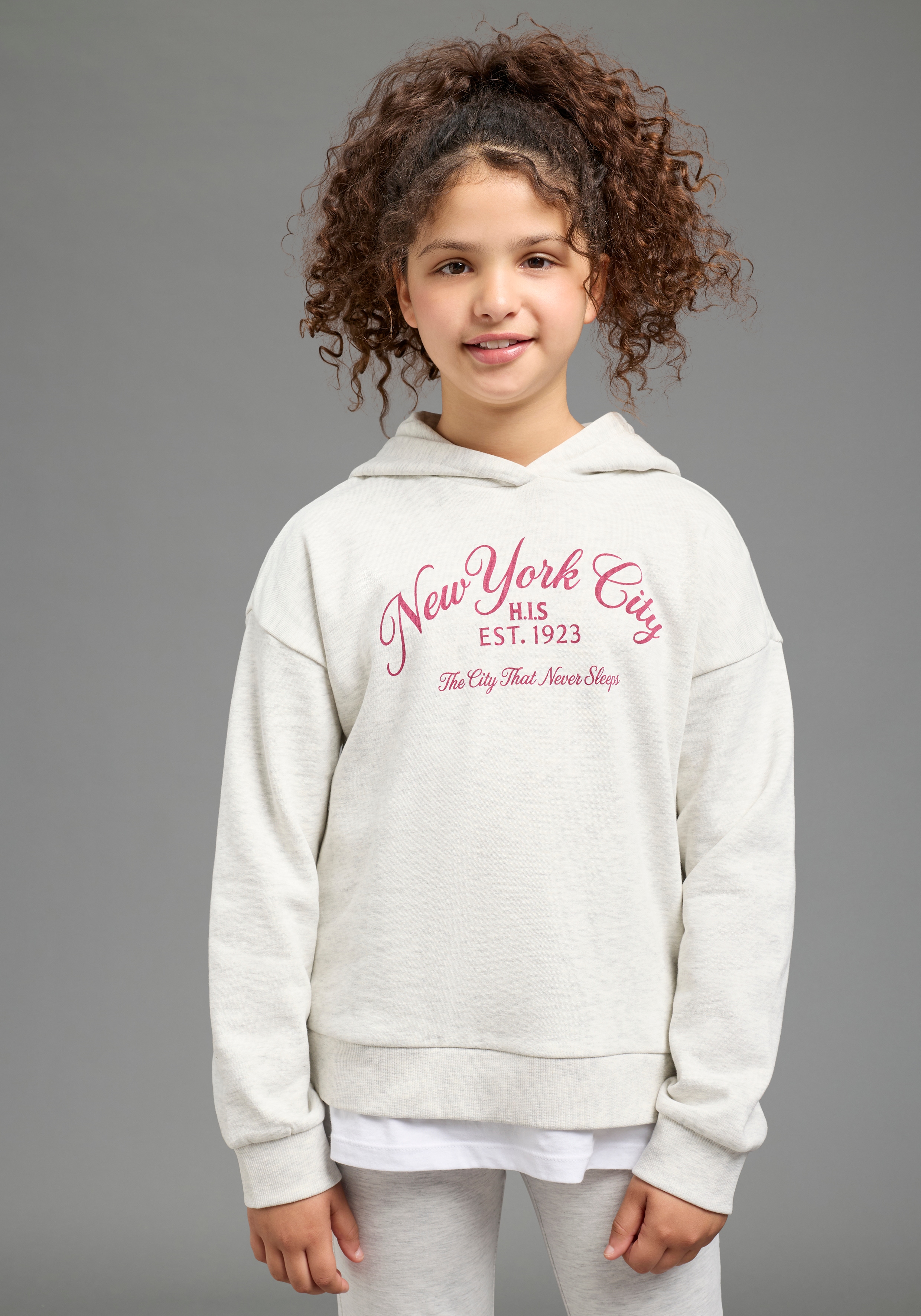 H.I.S Kapuzensweatshirt "2in1 look, H.I.S Sweatshirts mit New York Druck", Hoodie mit modischem Druck und Badge, in weich angerauter Sweatware