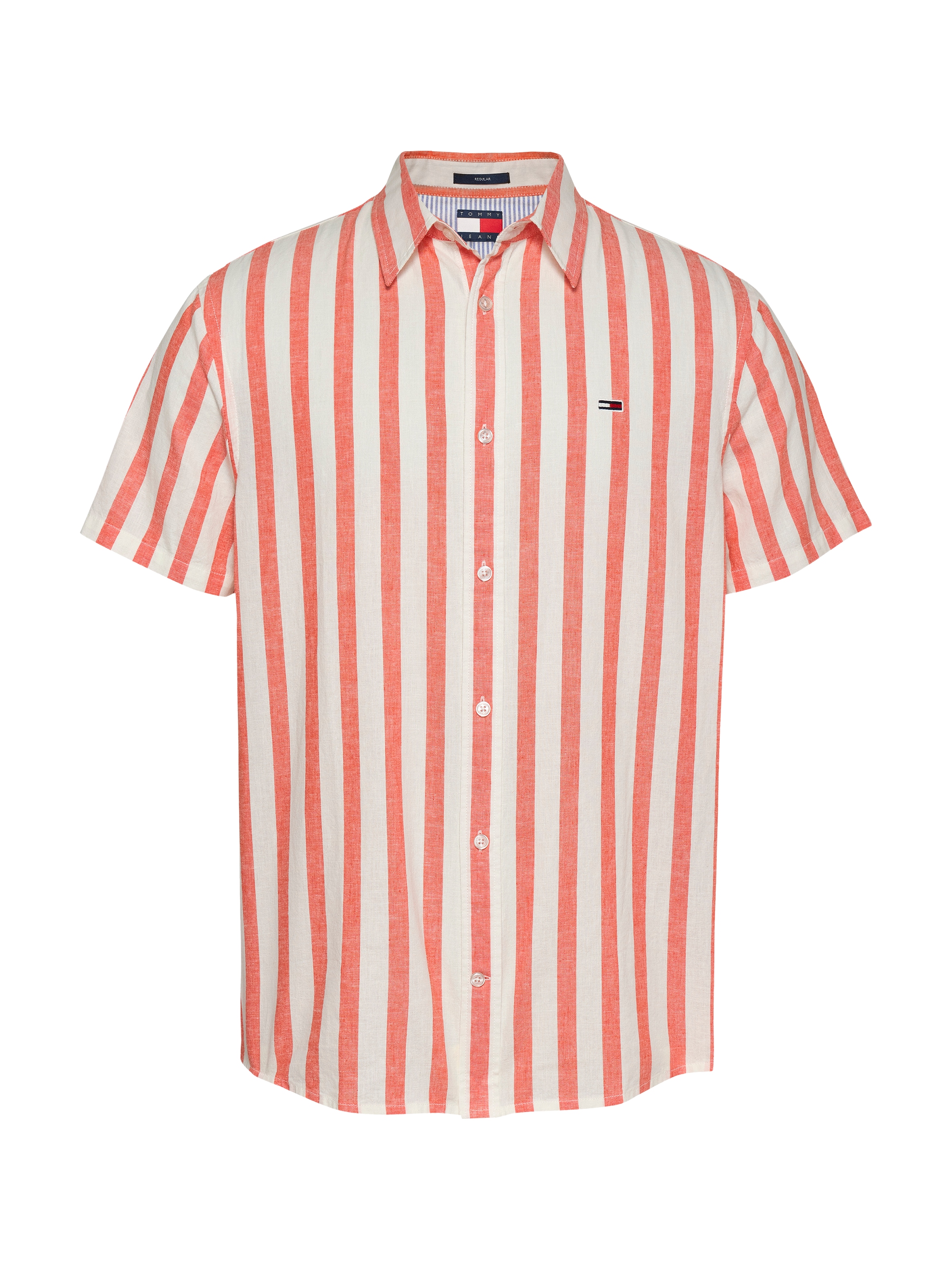 Tommy Jeans Kurzarmhemd »TJM REG LINEN BLEND STP SS SHIRT«, Mit Rundhalsausschnitt